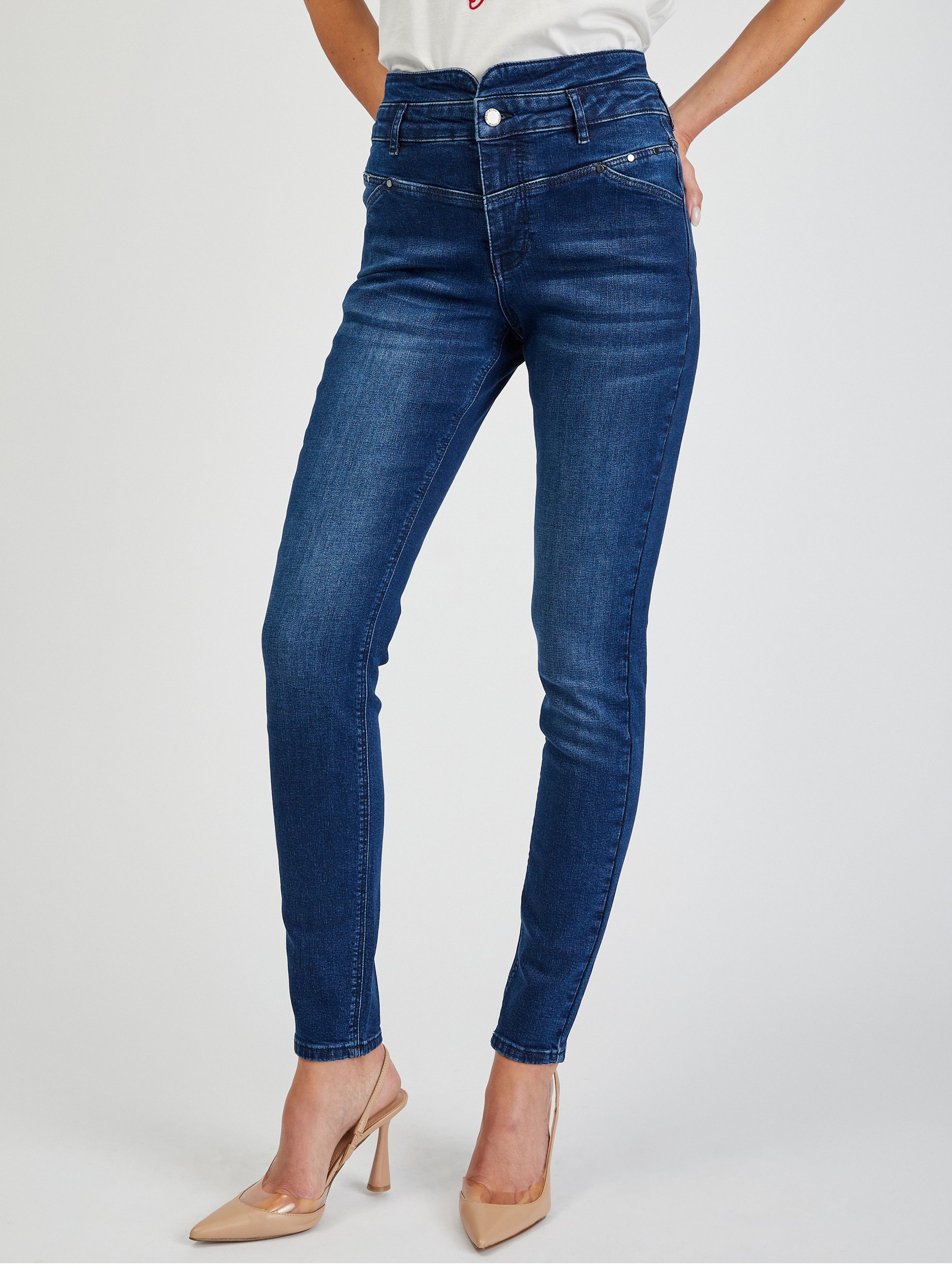 Ciemnoniebieskie damskie skinny fit jeansy ORSAY