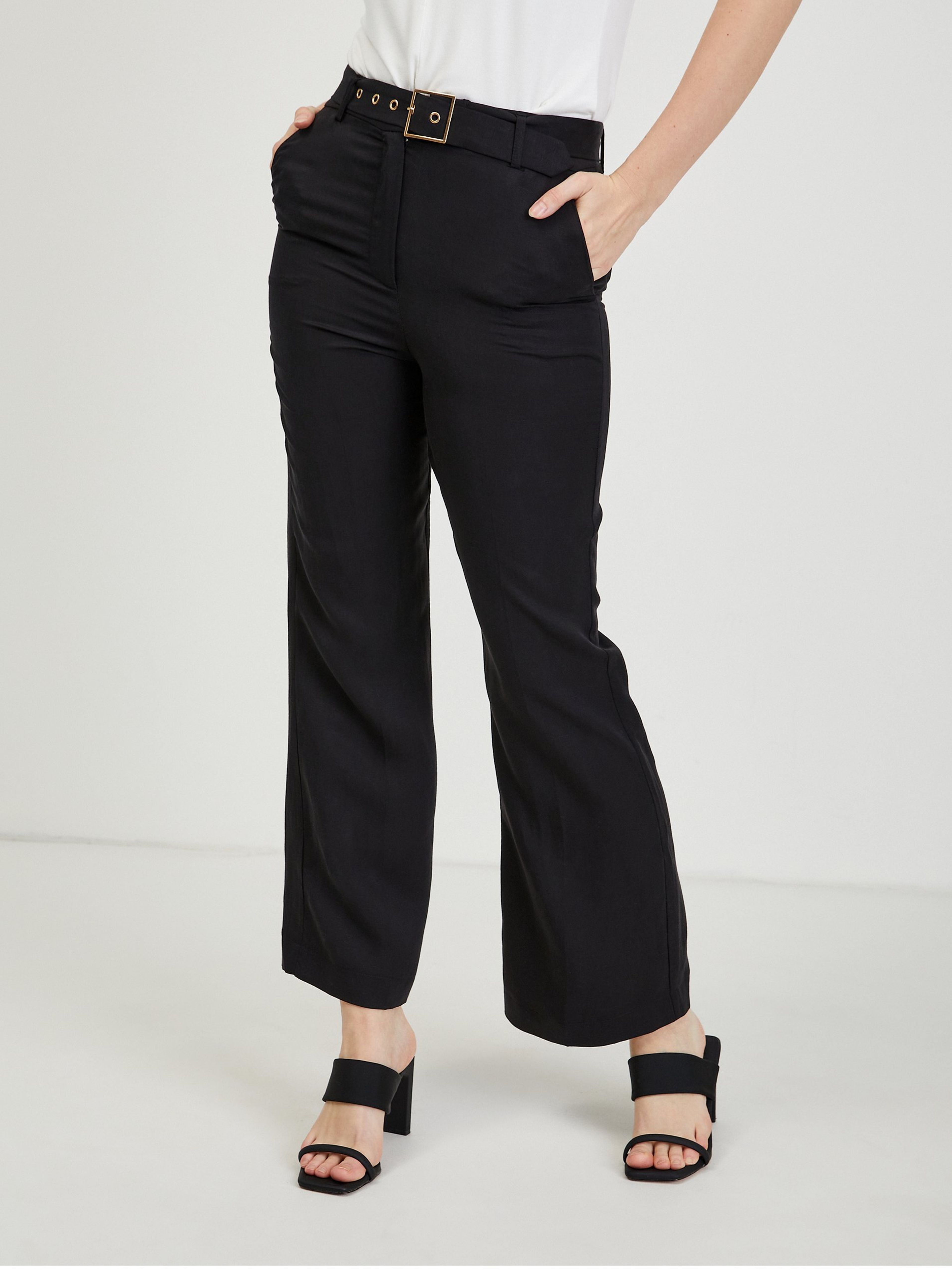 Černé dámské široké kalhoty s příměsí lnu ORSAY   - Oficiální e-shop  značky ORSAY pro Českou republiku