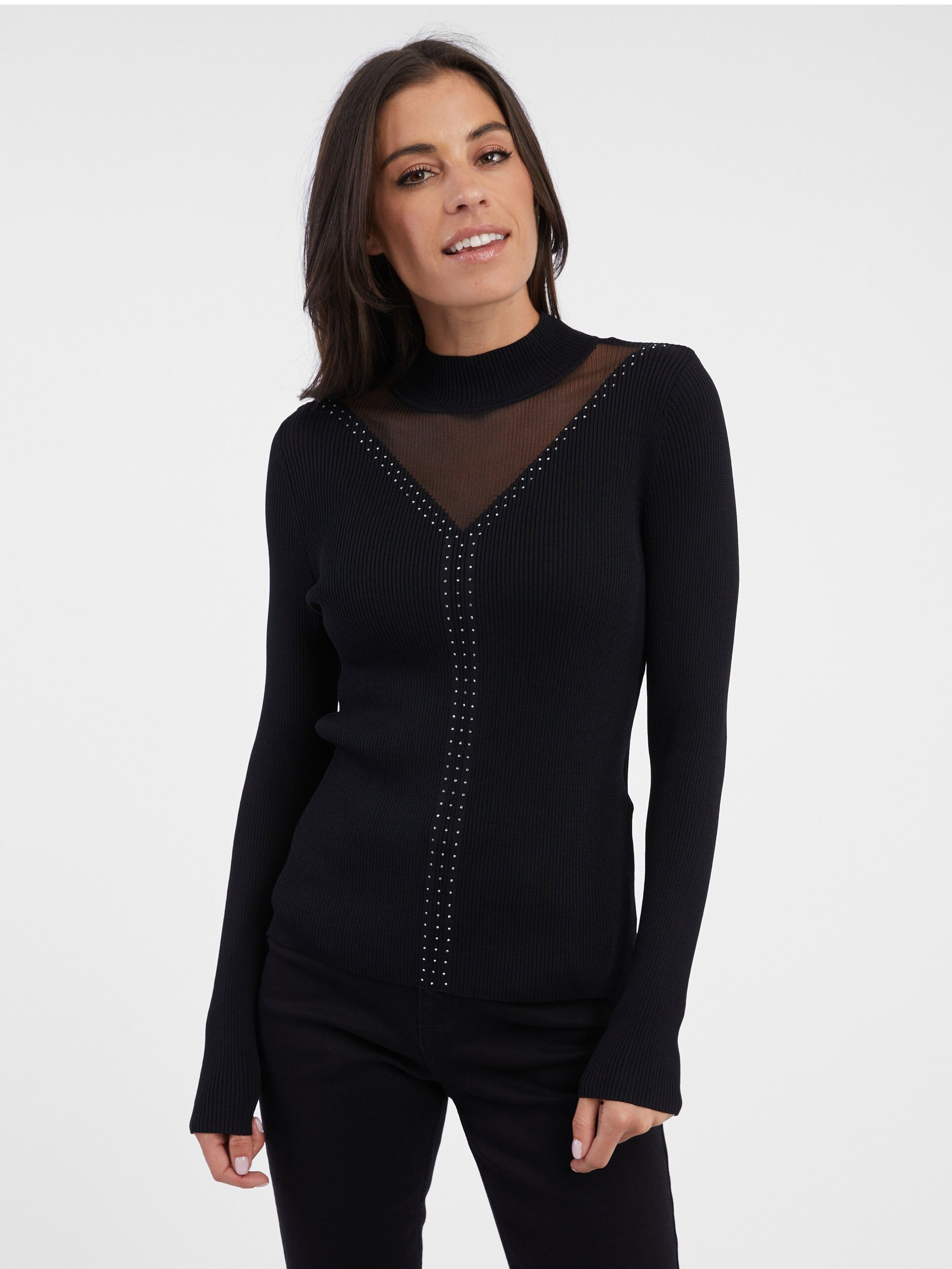 ORSAY fekete női bordás pulóver