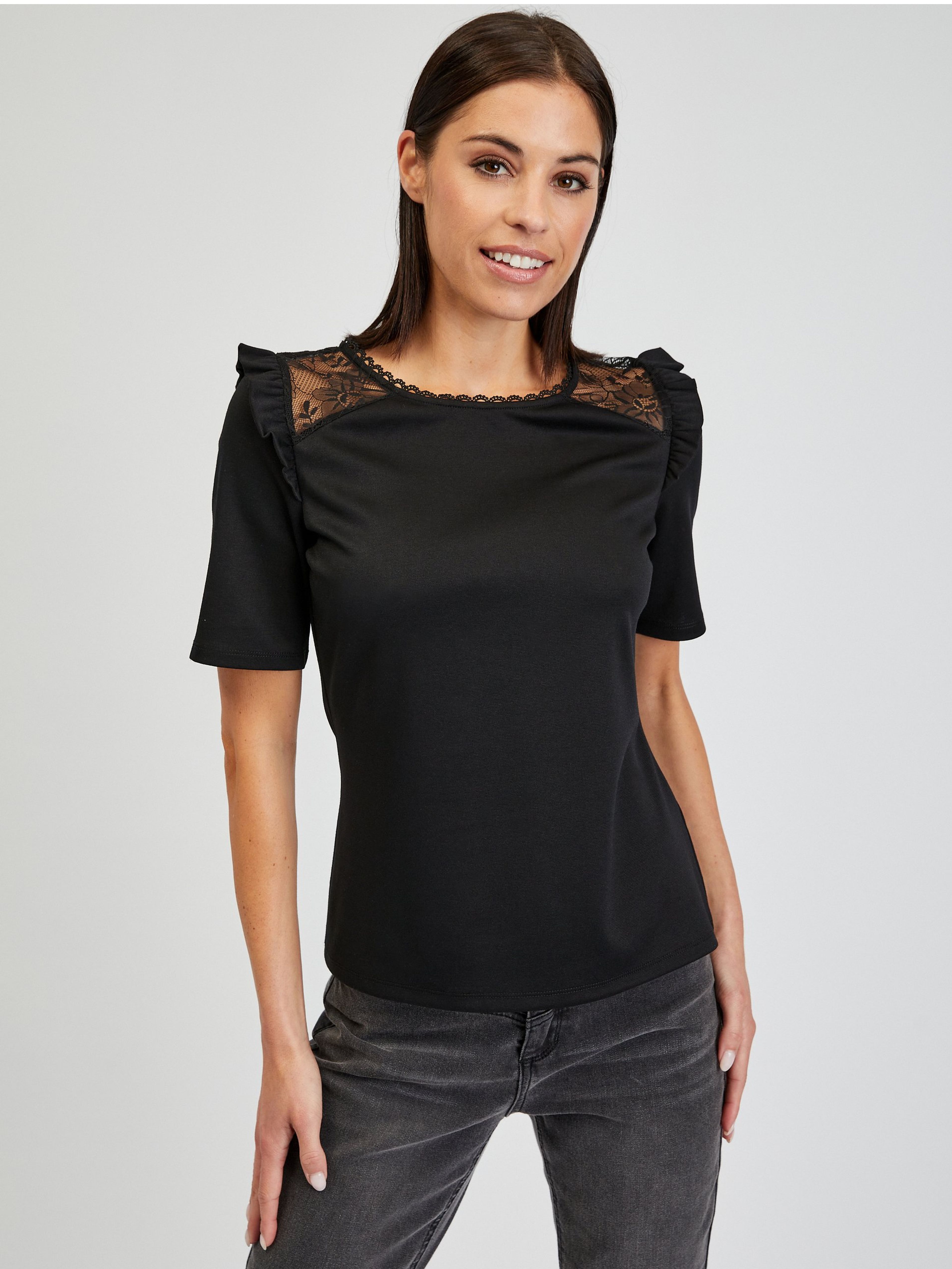 Černé dámské tričko s průstřihem na zádech ORSAY