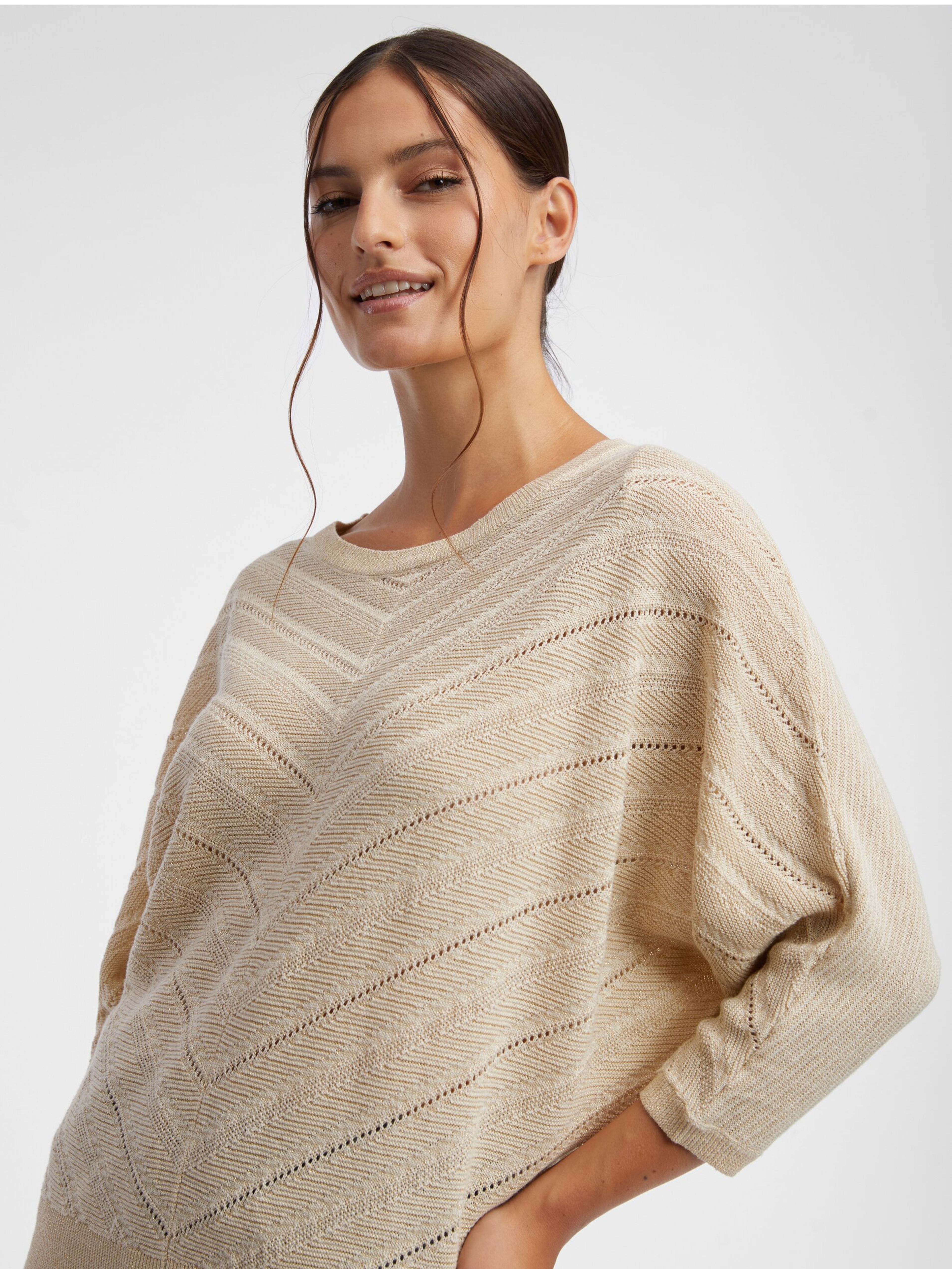 Beżowy wzorzysty sweter damski ORSAY