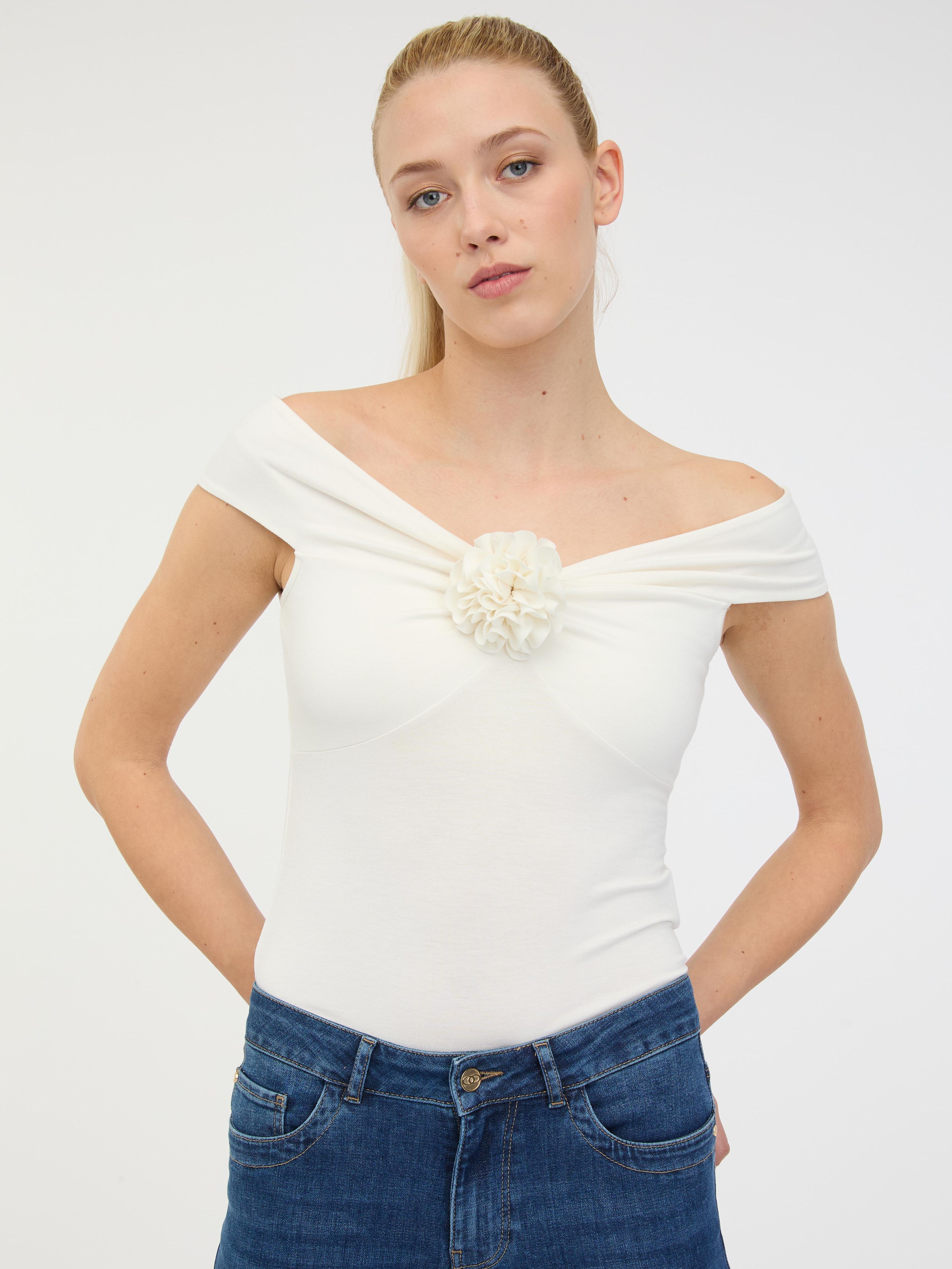 Weißes Damen-Kurzarm-T-Shirt mit Applikation ORSAY