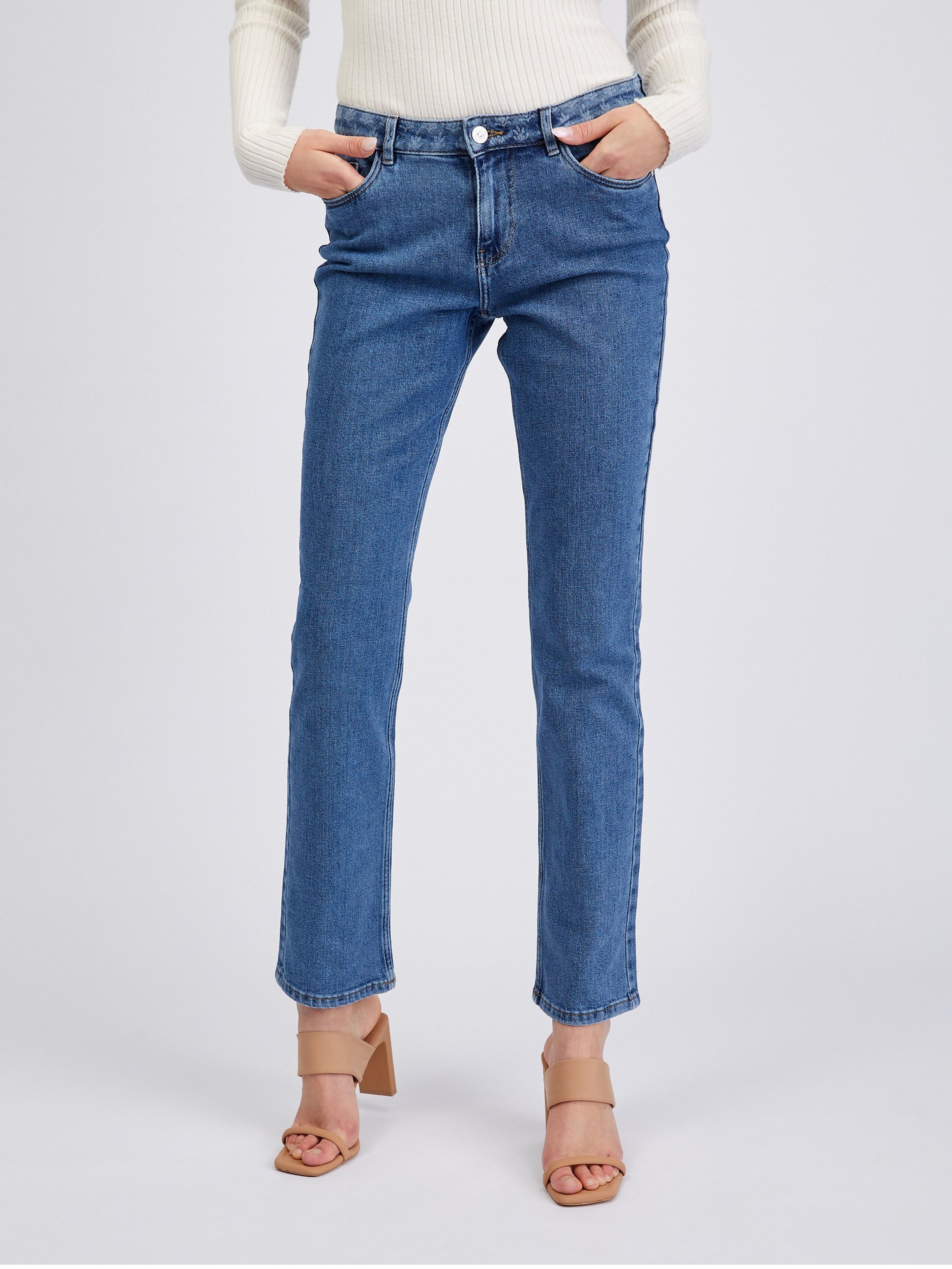 Niebieskie jeansy damskie straight fit ORSAY