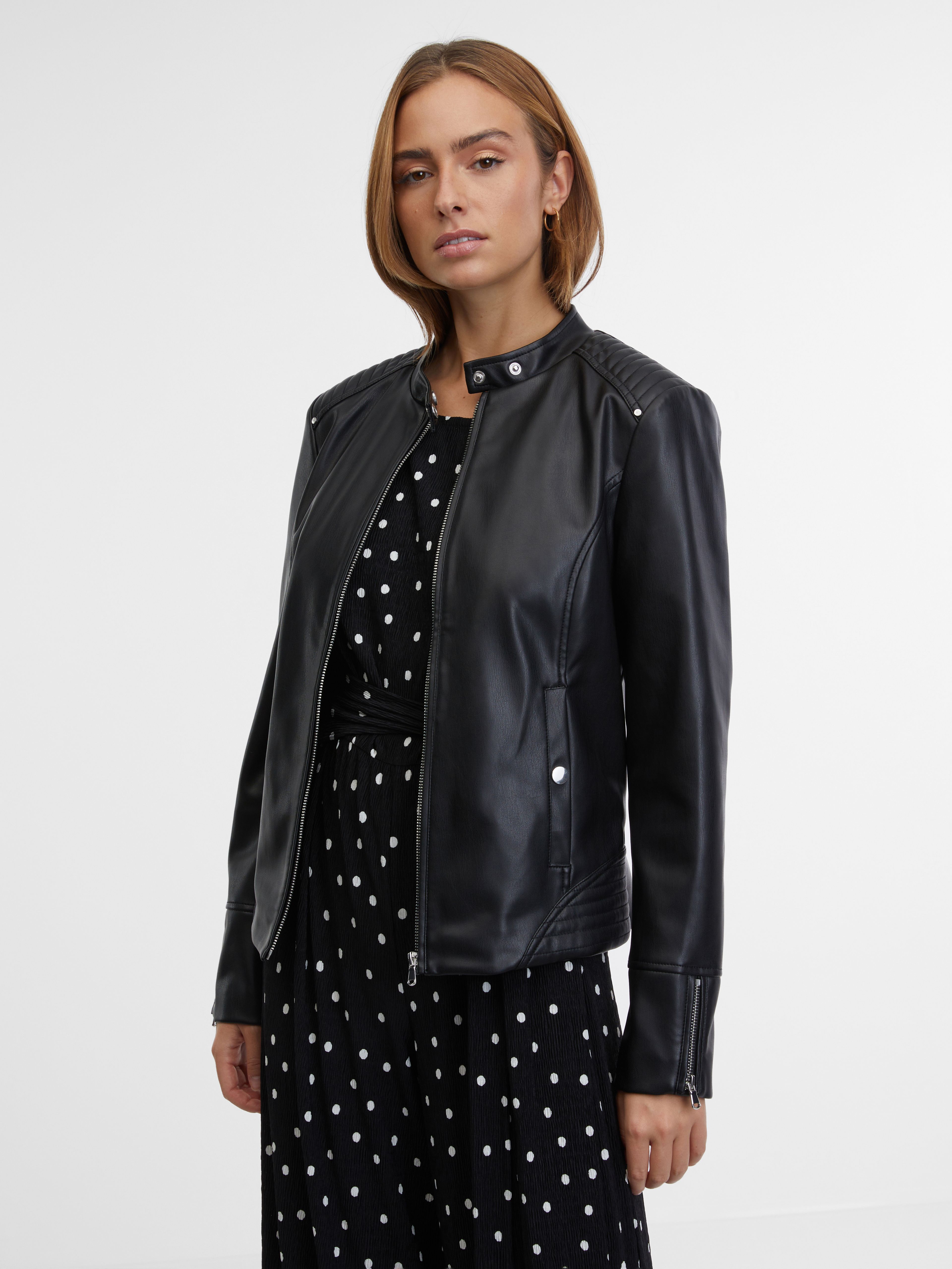 Jachetă neagră imitație de piele pentru femei ORSAY