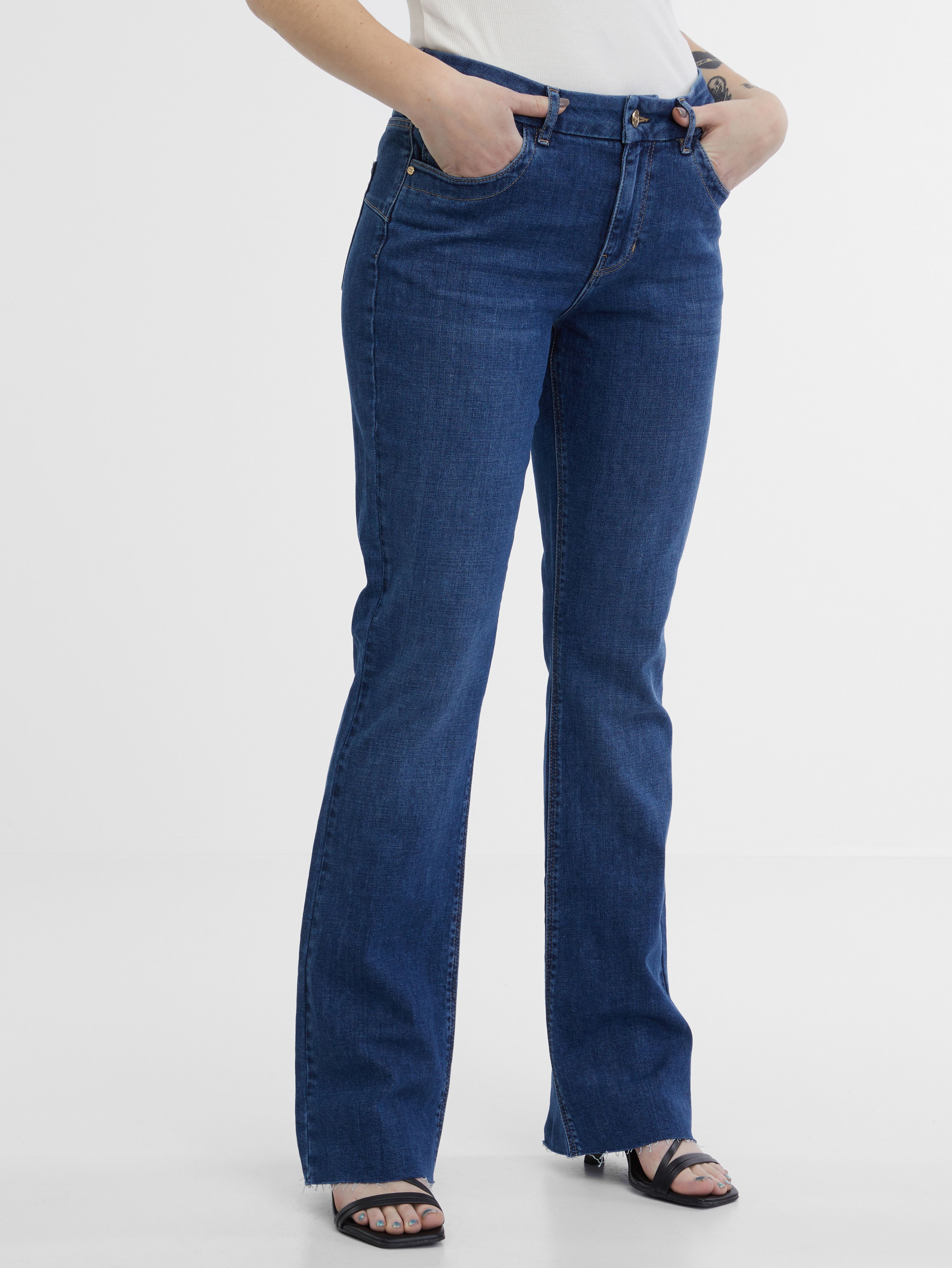 Tmavomodré dámske džínsy bootcut ORSAY