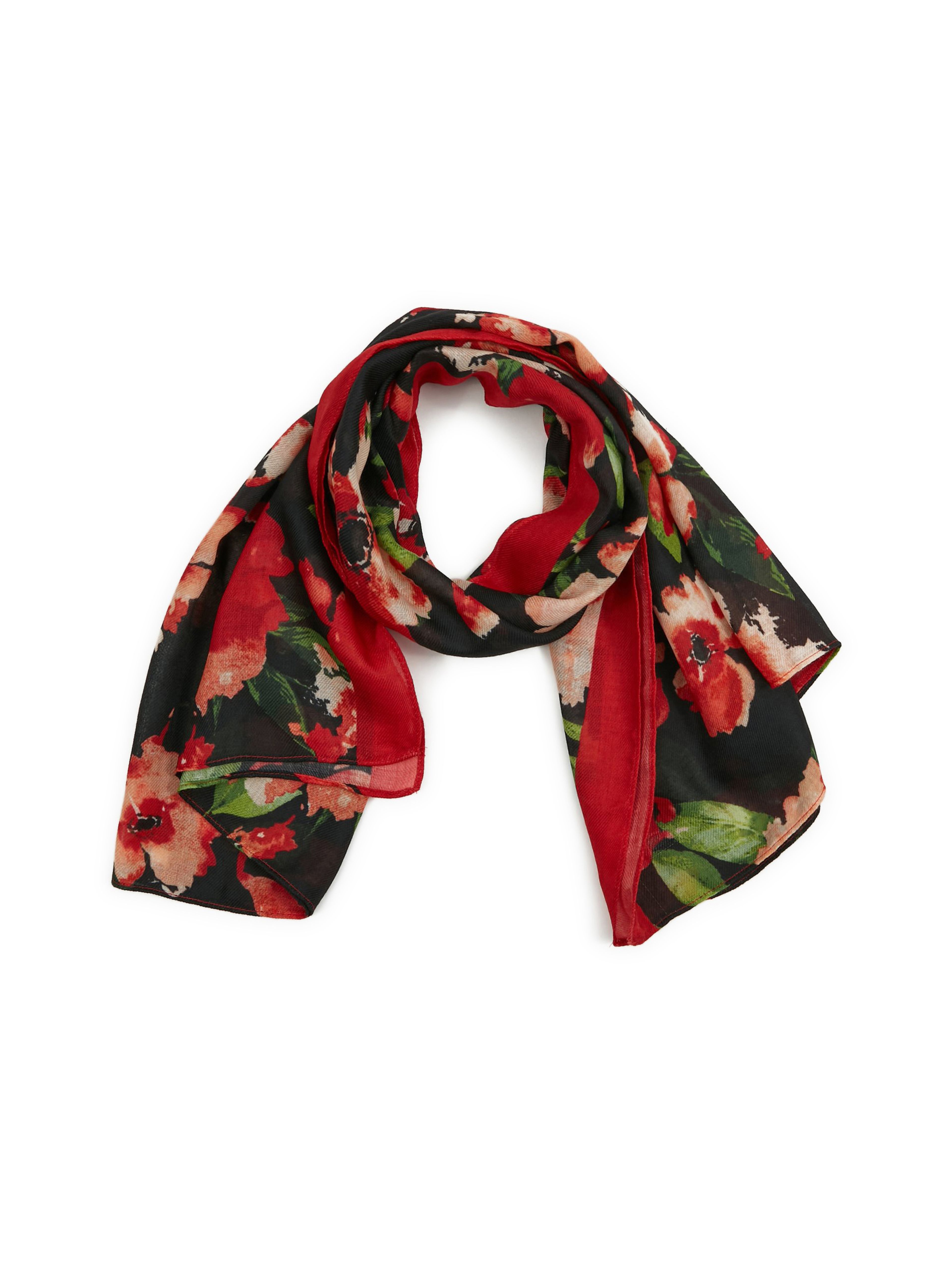 Červeno-černý dámský květovaný šátek ORSAY