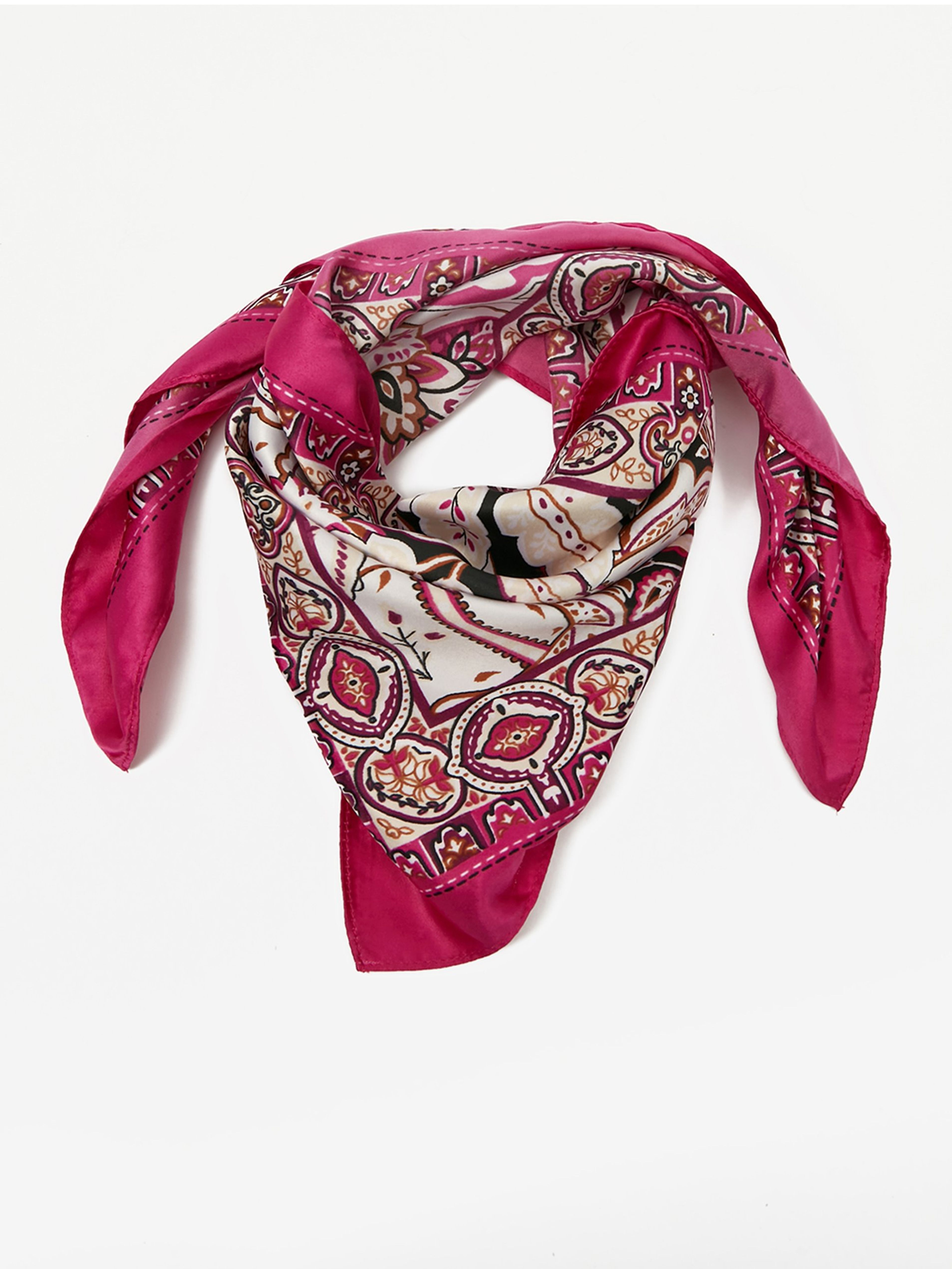 Tmavě růžový dámský vzorovaný saténový šátek ORSAY
