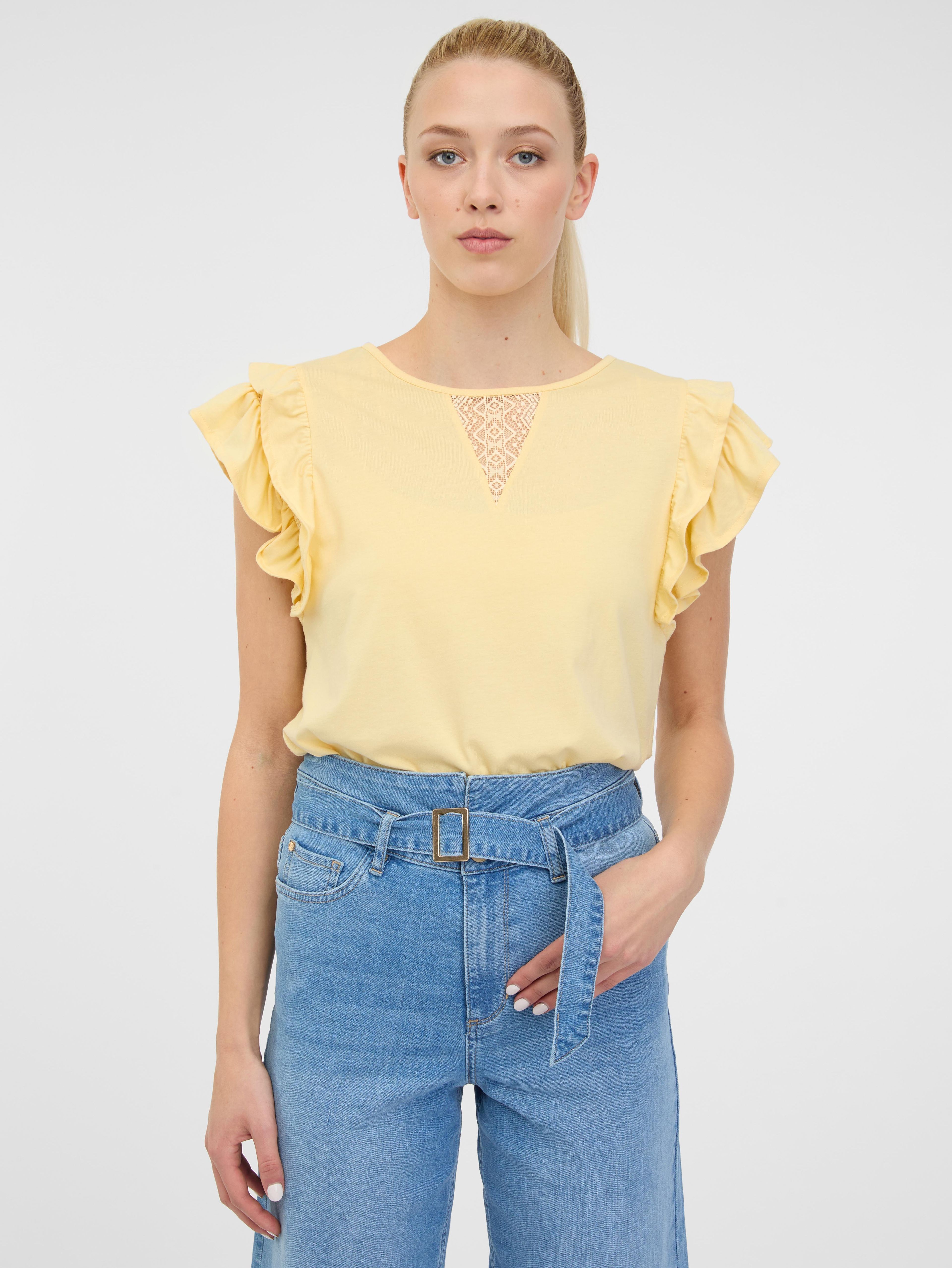 Žluté dámské tričko s kárkým rukávem ORSAY