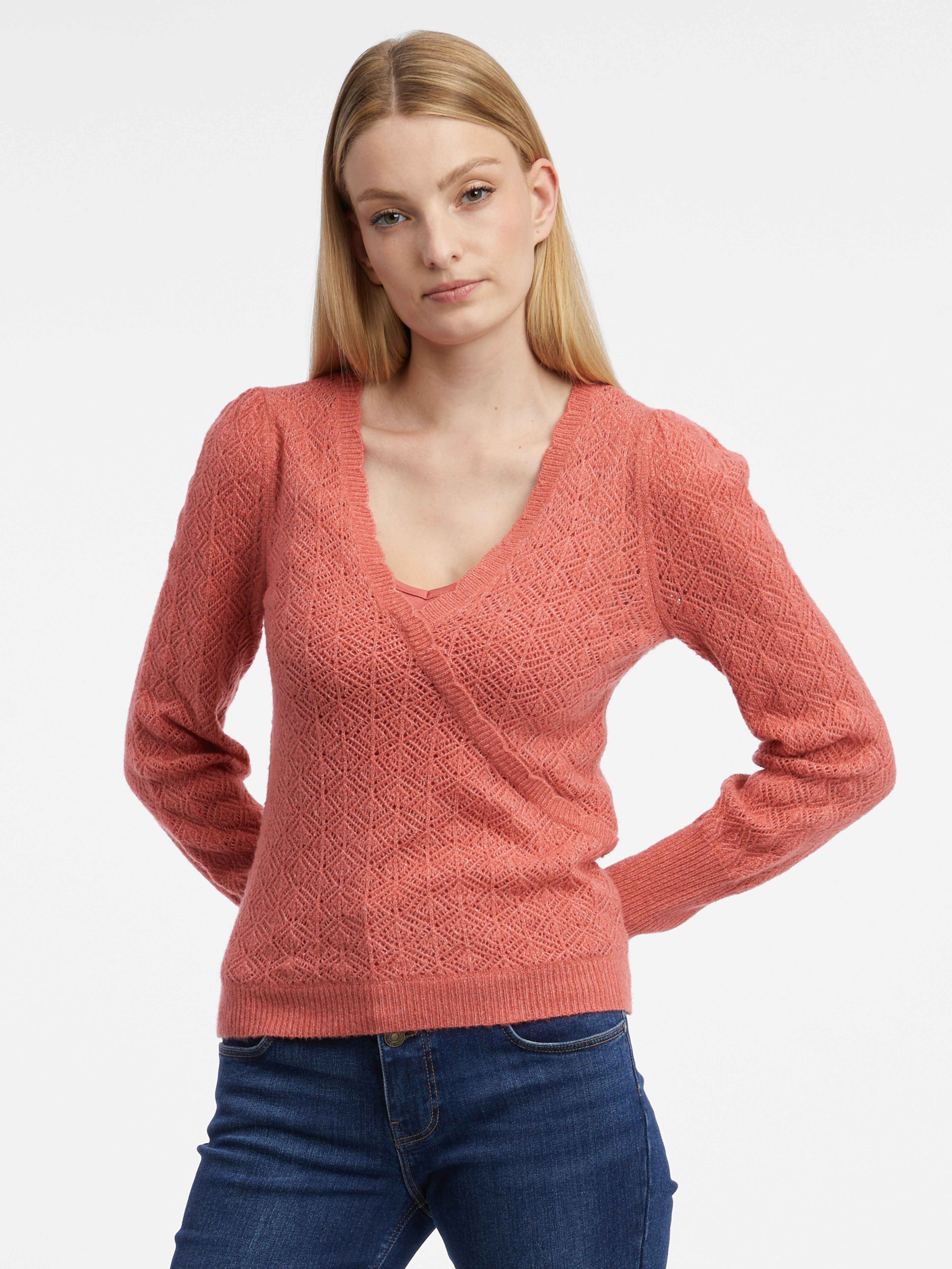 Ceglasty sweter damski z mieszanki wełny ORSAY
