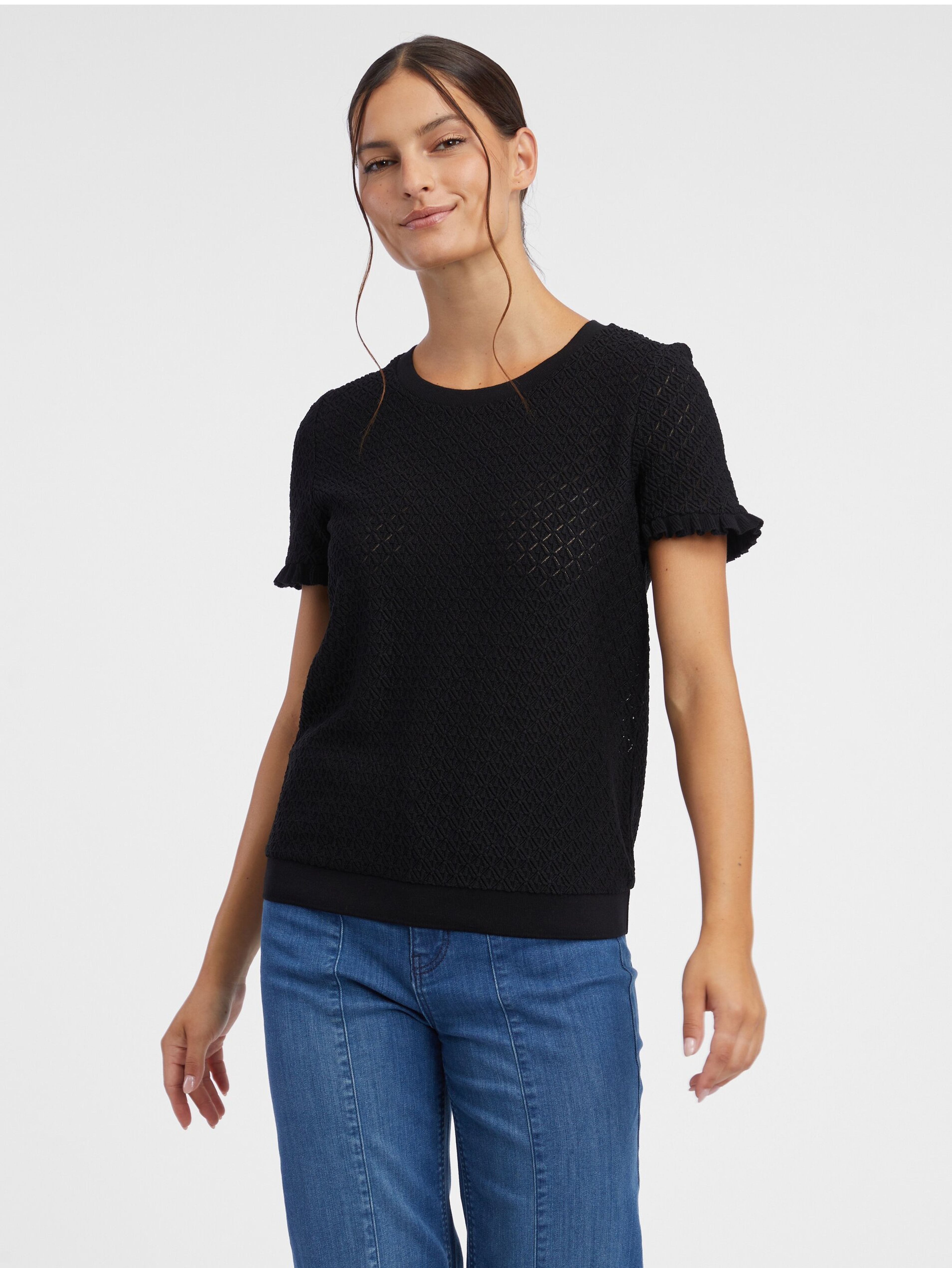 Černé dámské vzorované úpletové tričko ORSAY