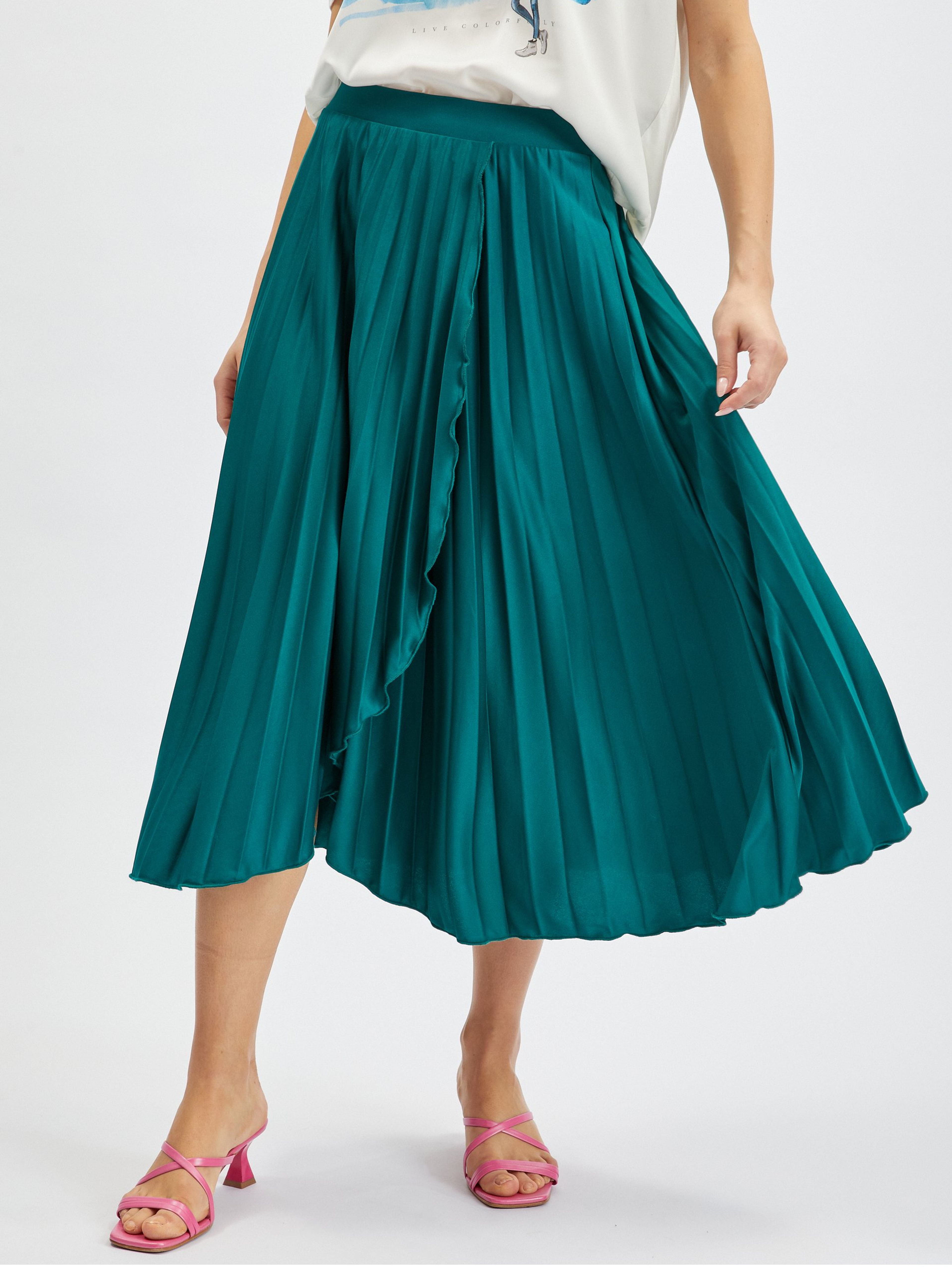 Petrolejová dámska plisovaná midi sukňa ORSAY