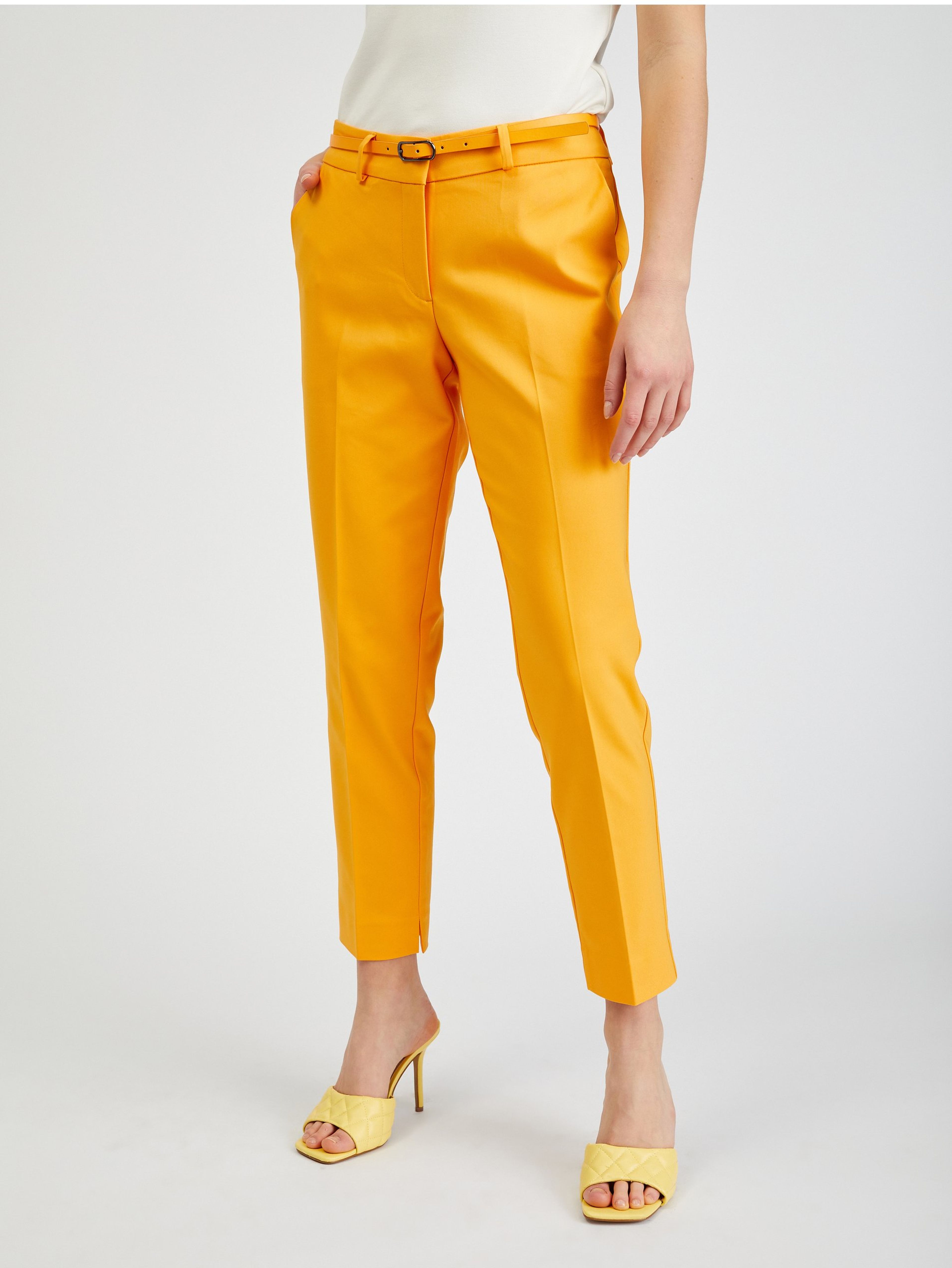 Orangefarbene Damen-Cropped-Hose mit Gürtel ORSAY