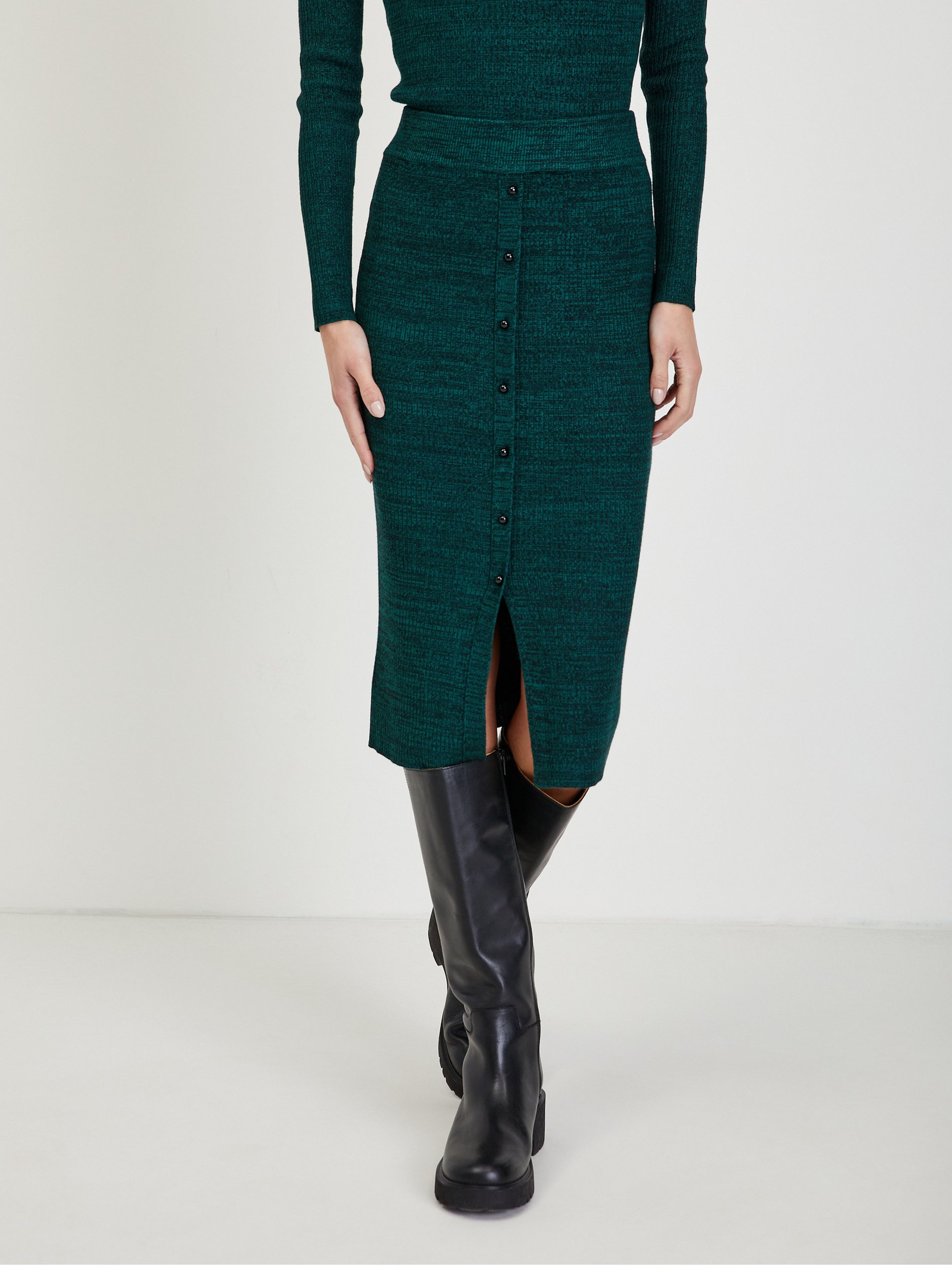 Tmavozelená dámska svetrová sukňa ORSAY