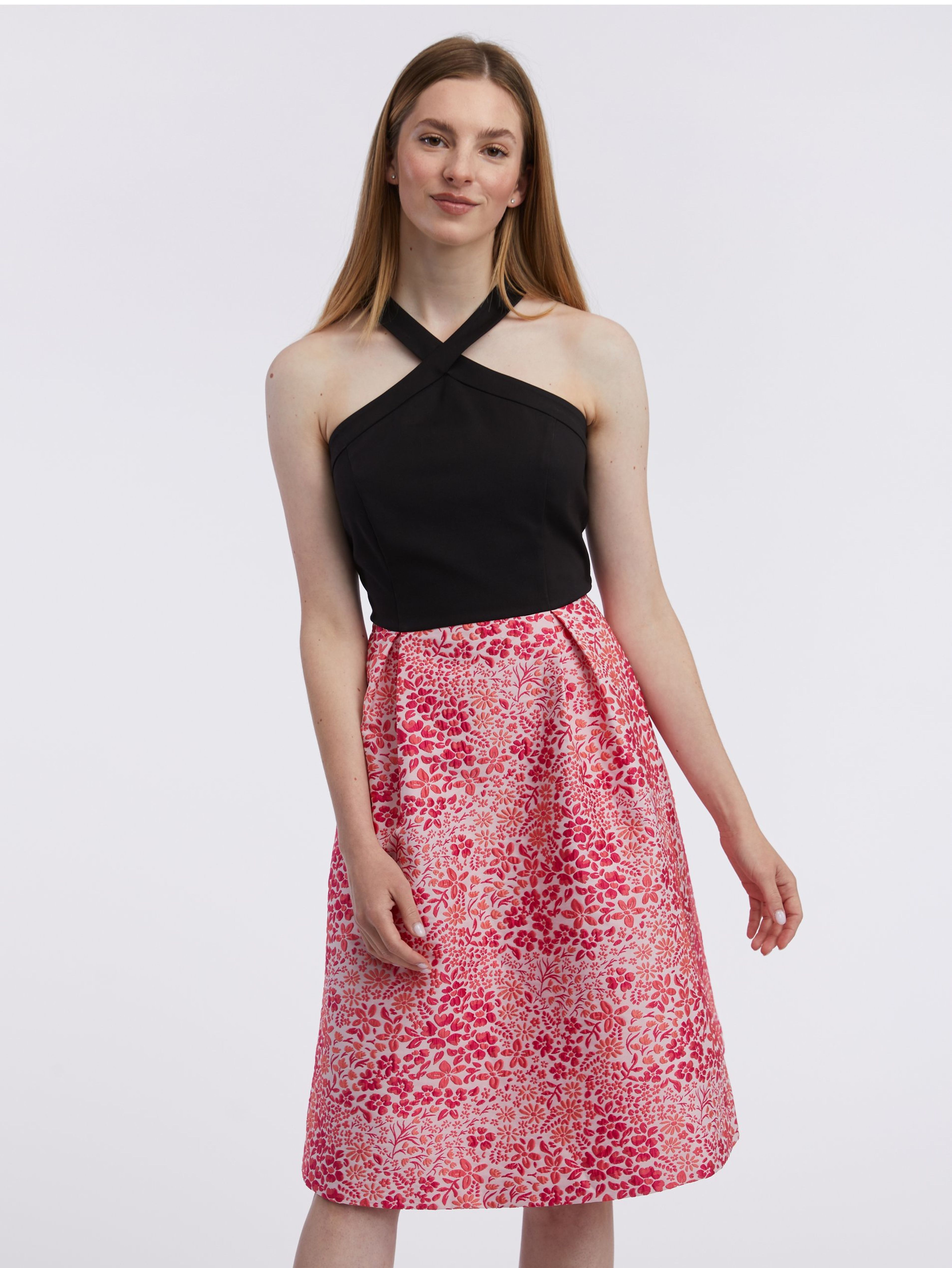 Ružovo-čierne dámske kvetinové šaty ORSAY