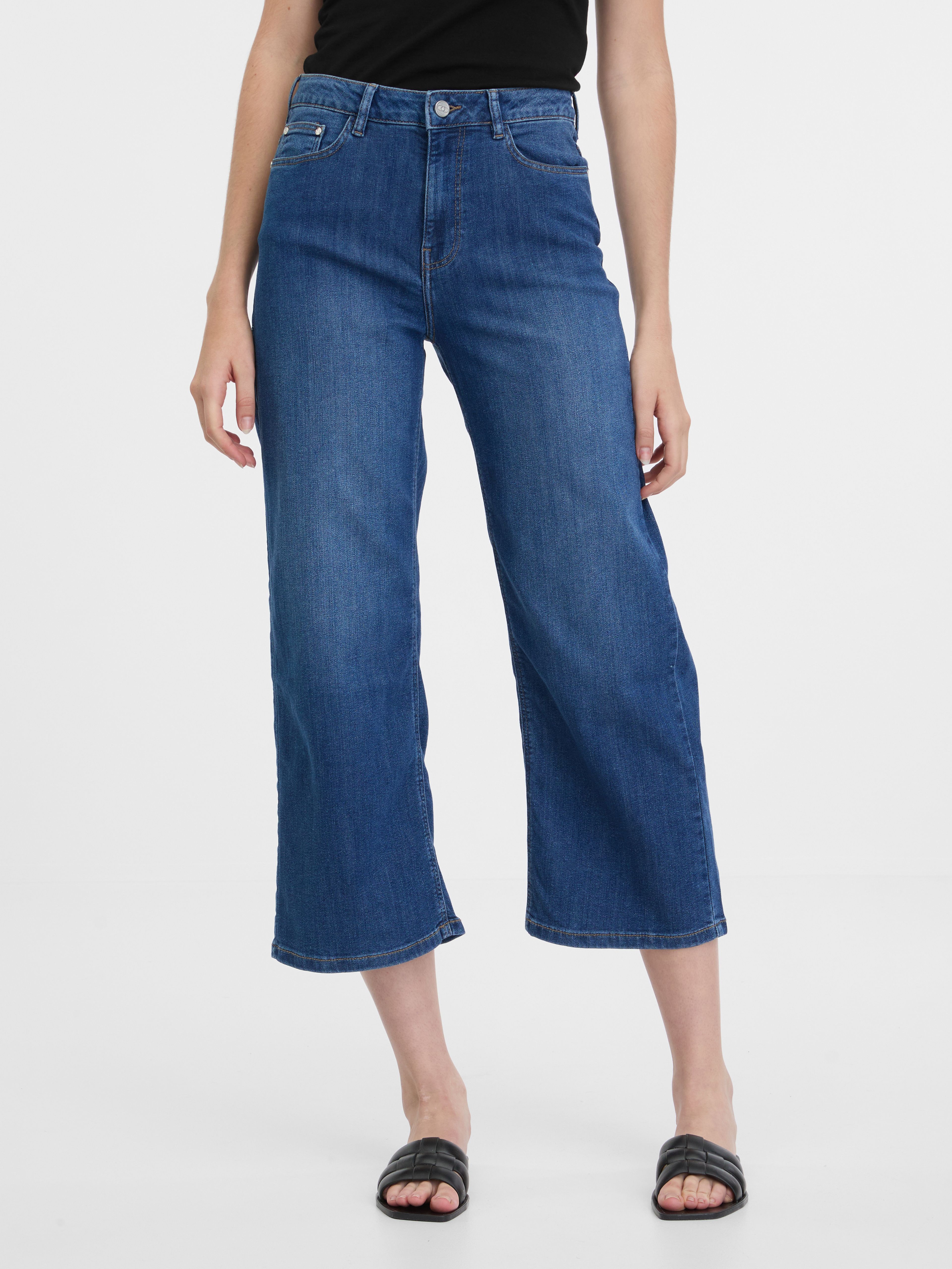 Granatowe jeansy damskie z szerokimi nogawkami ORSAY