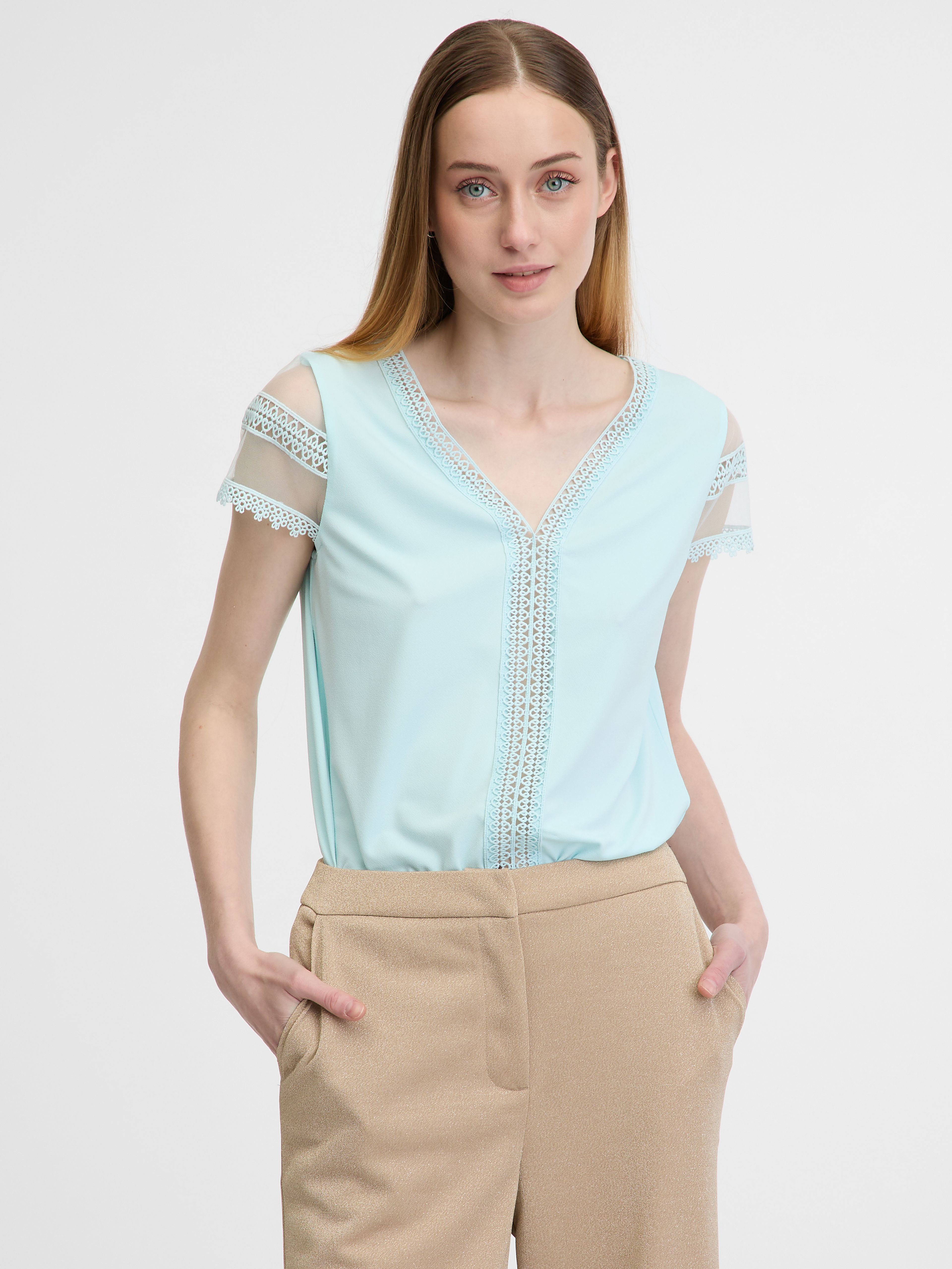 Tricou cu mânecă scurtă albastru deschis pentru femei ORSAY