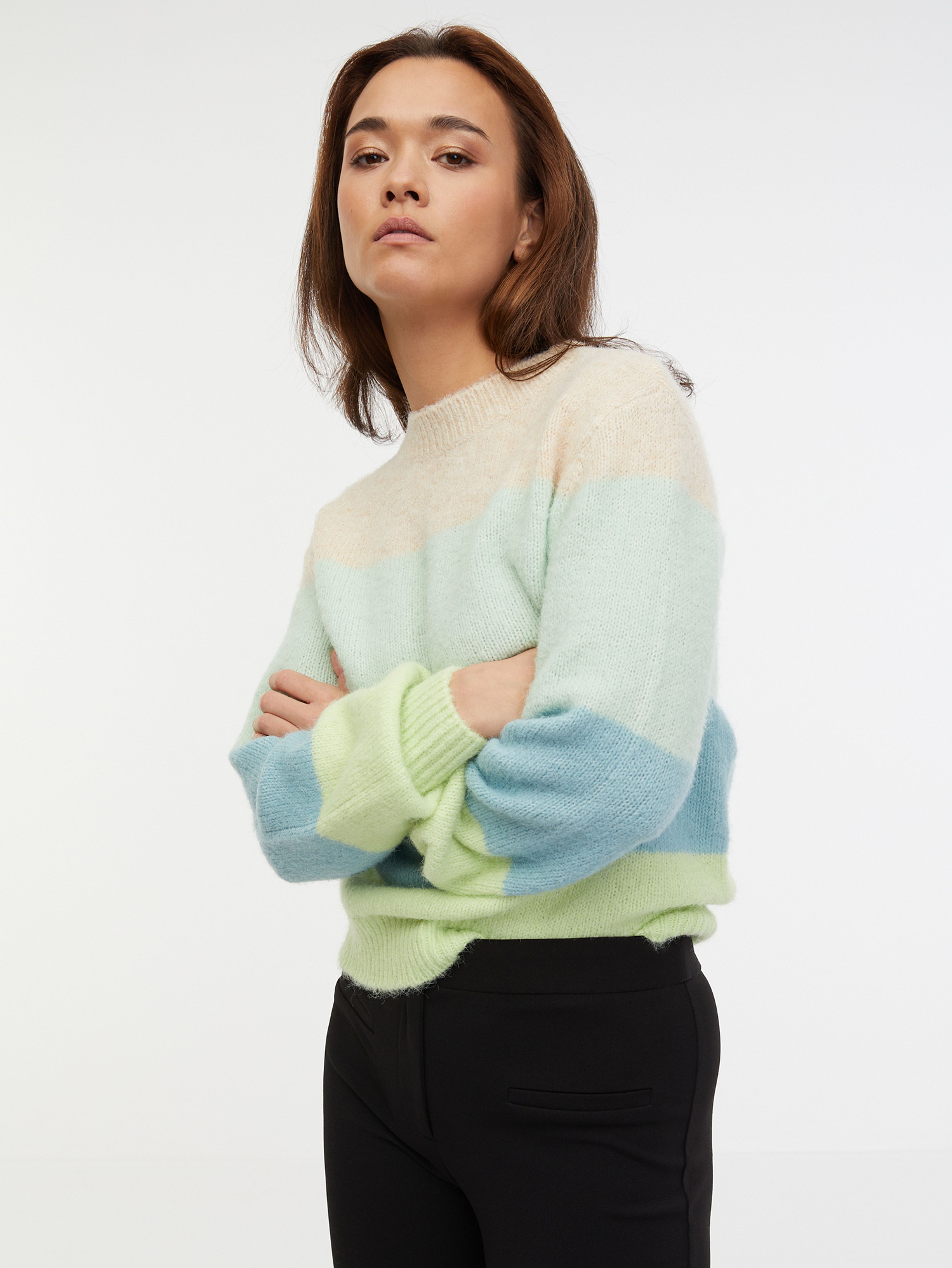 ORSAY kékeszöld női csíkos pulóver