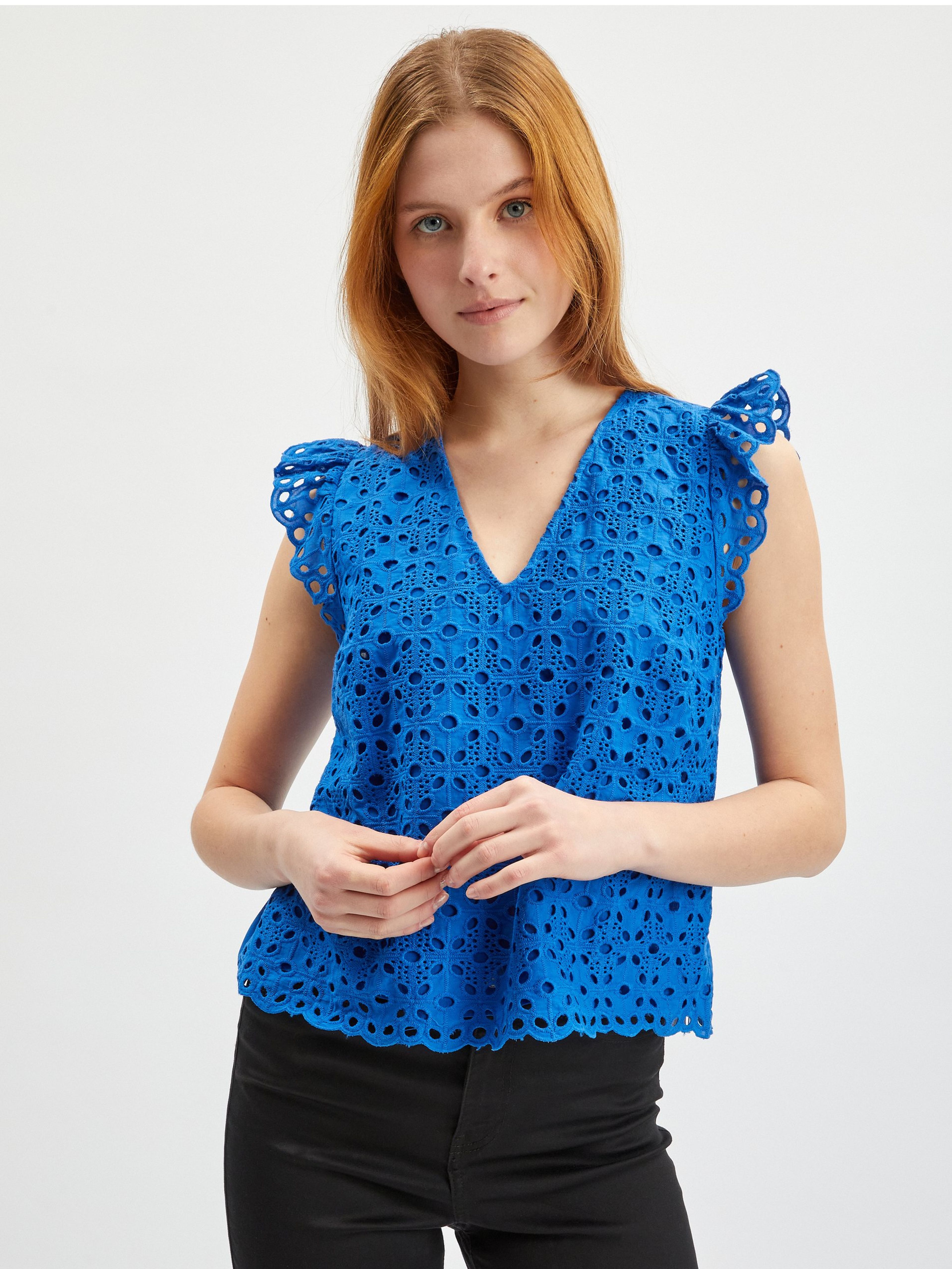 Niebieska, wzorzysta bluzka damska ORSAY