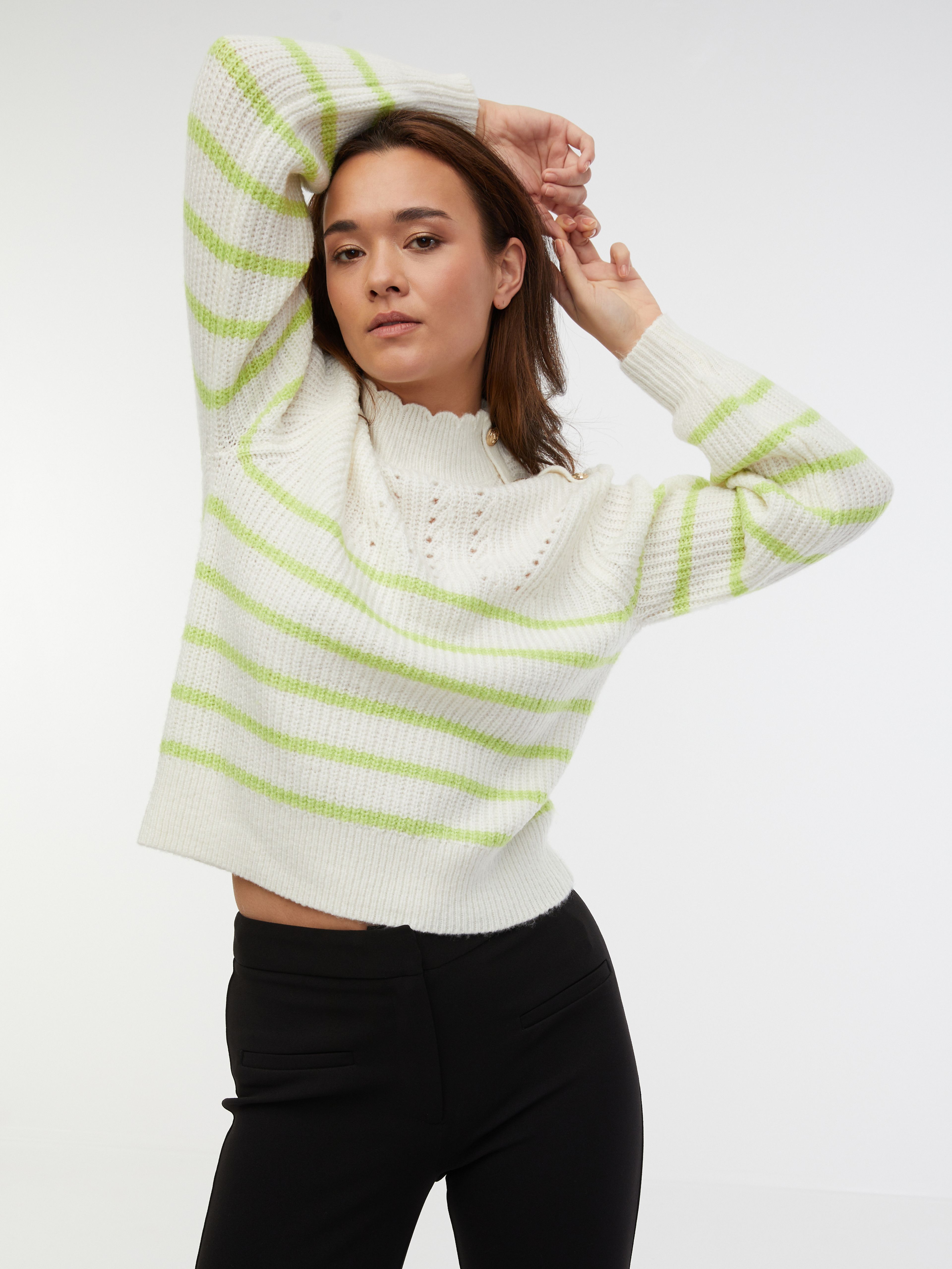 Zeleno-bílý dámský pruhovaný svetr s příměsí vlny ORSAY