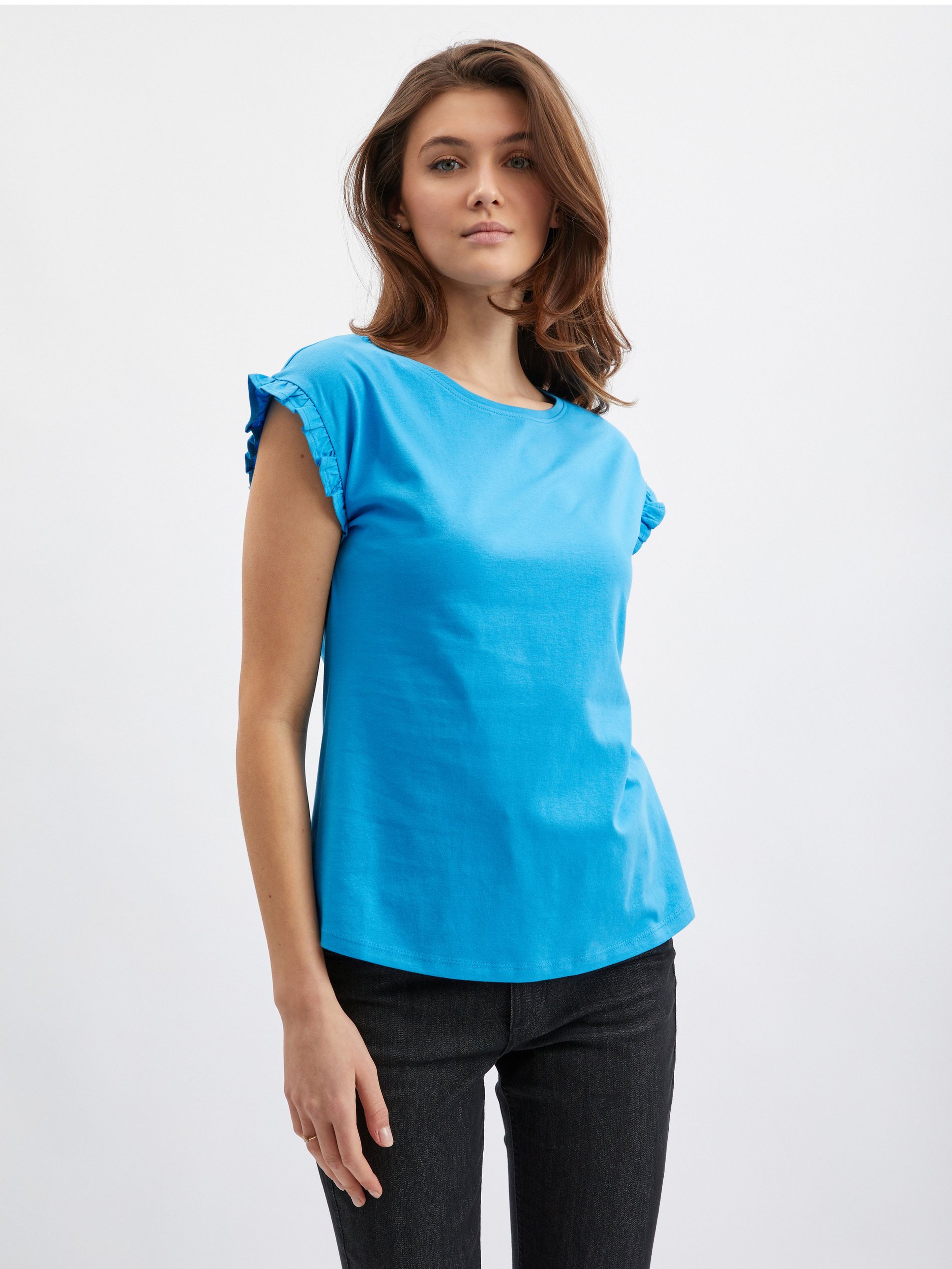 Blaues Damen-Shirt mit Rüsche ORSAY