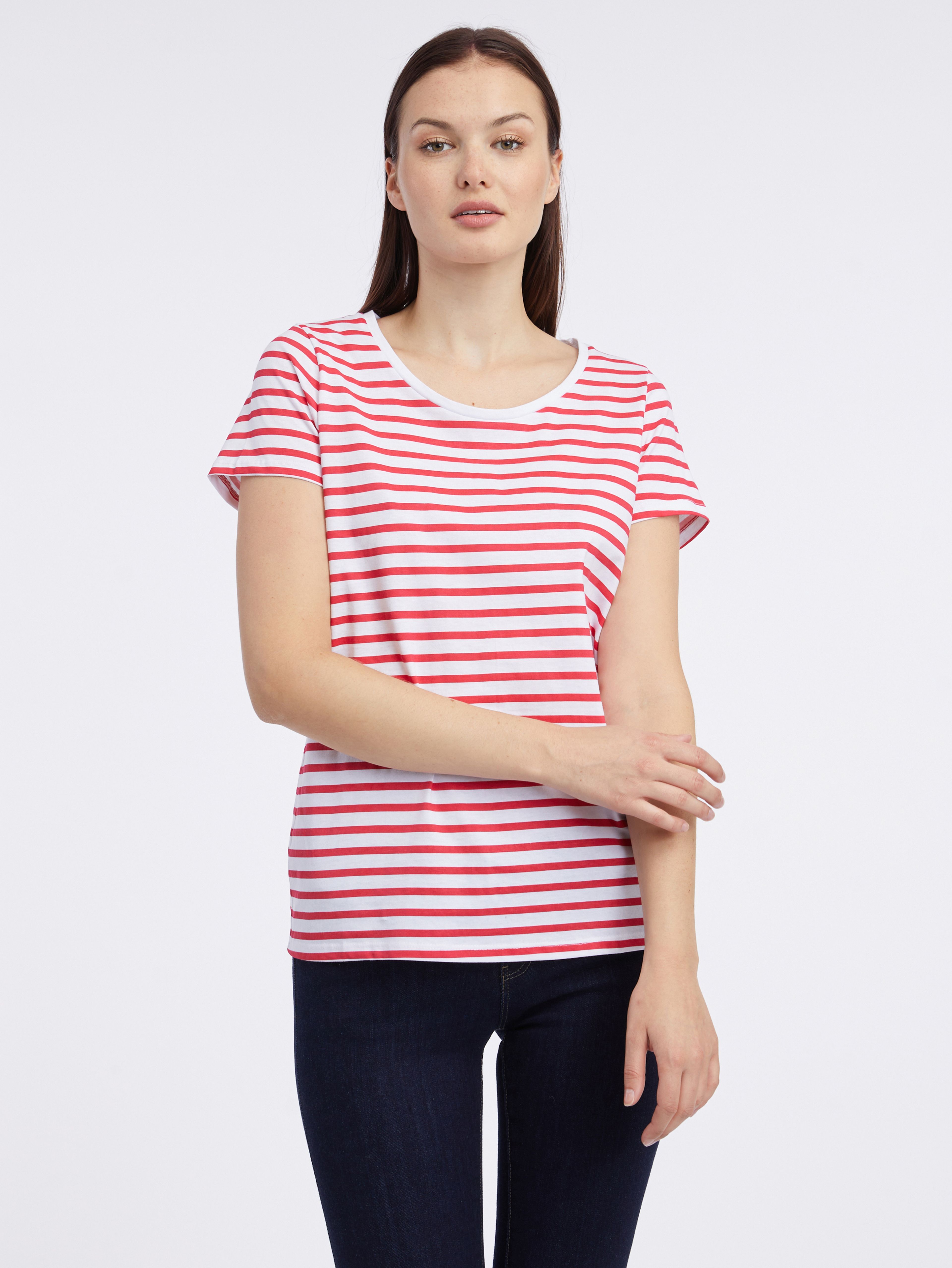 Bílo-červené dámské pruhované tričko ORSAY