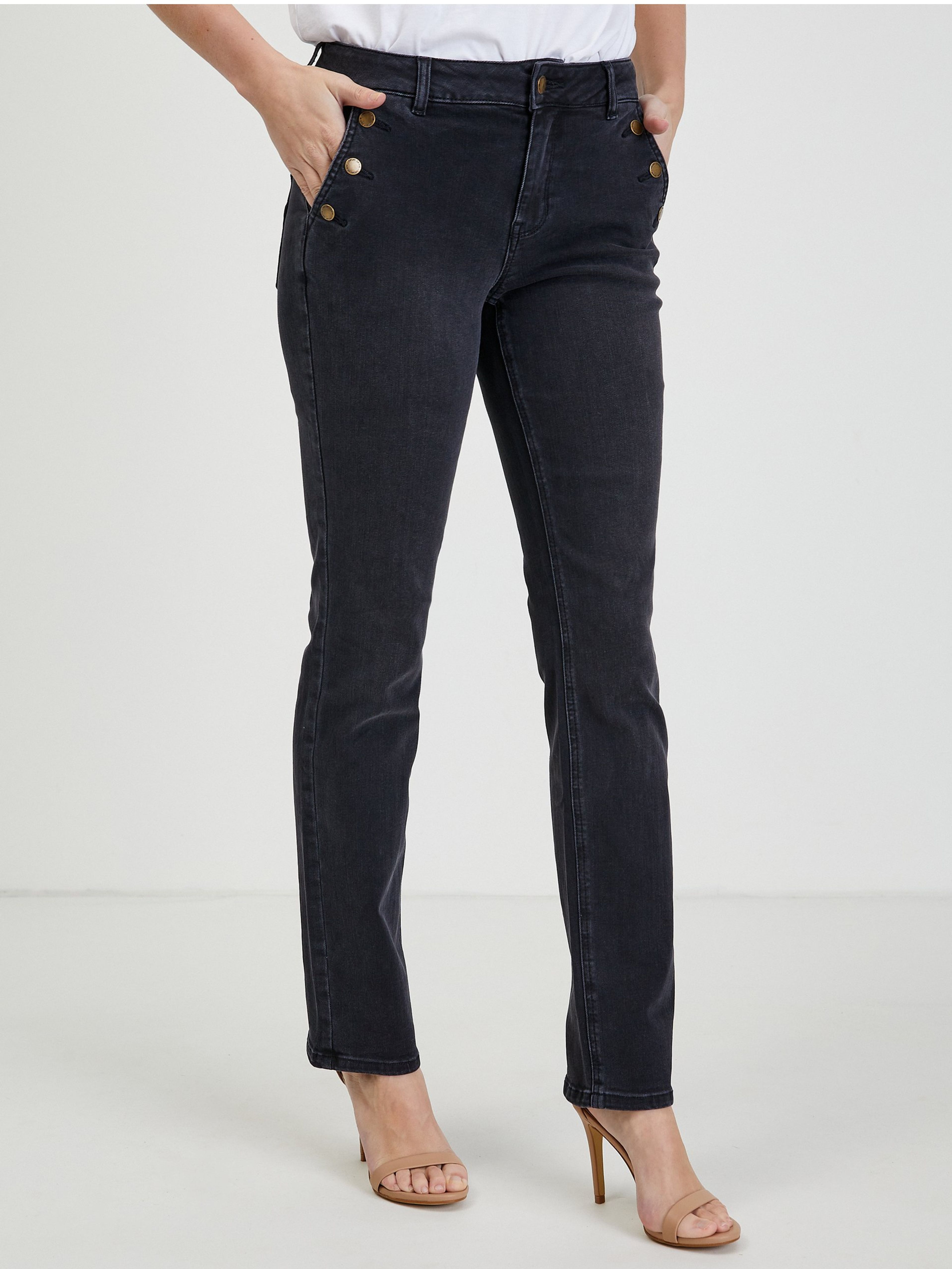 Czarne damskie jeansy straight fit ORSAY