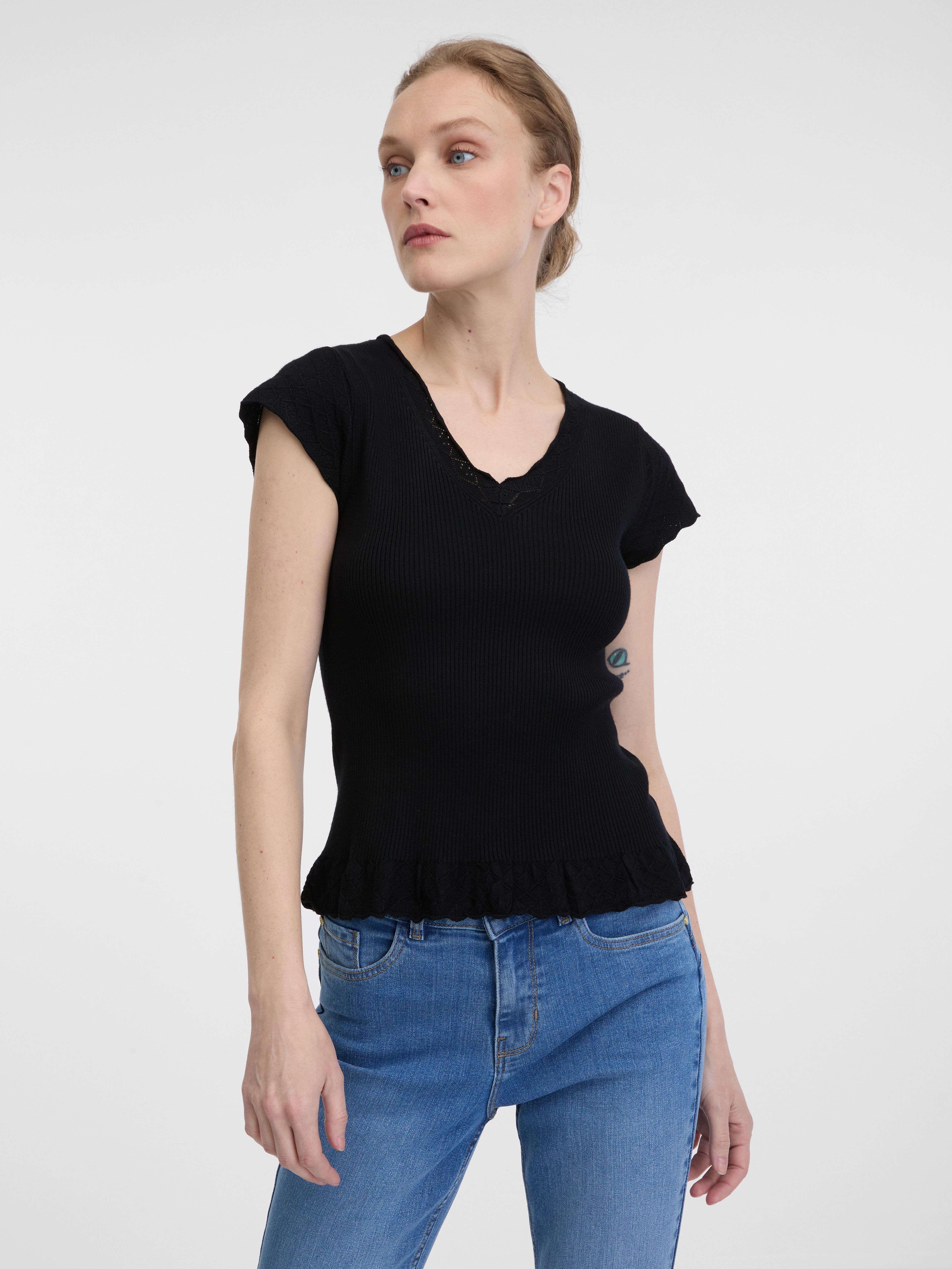 Črna ženska majica s kratkimi rokavi ORSAY