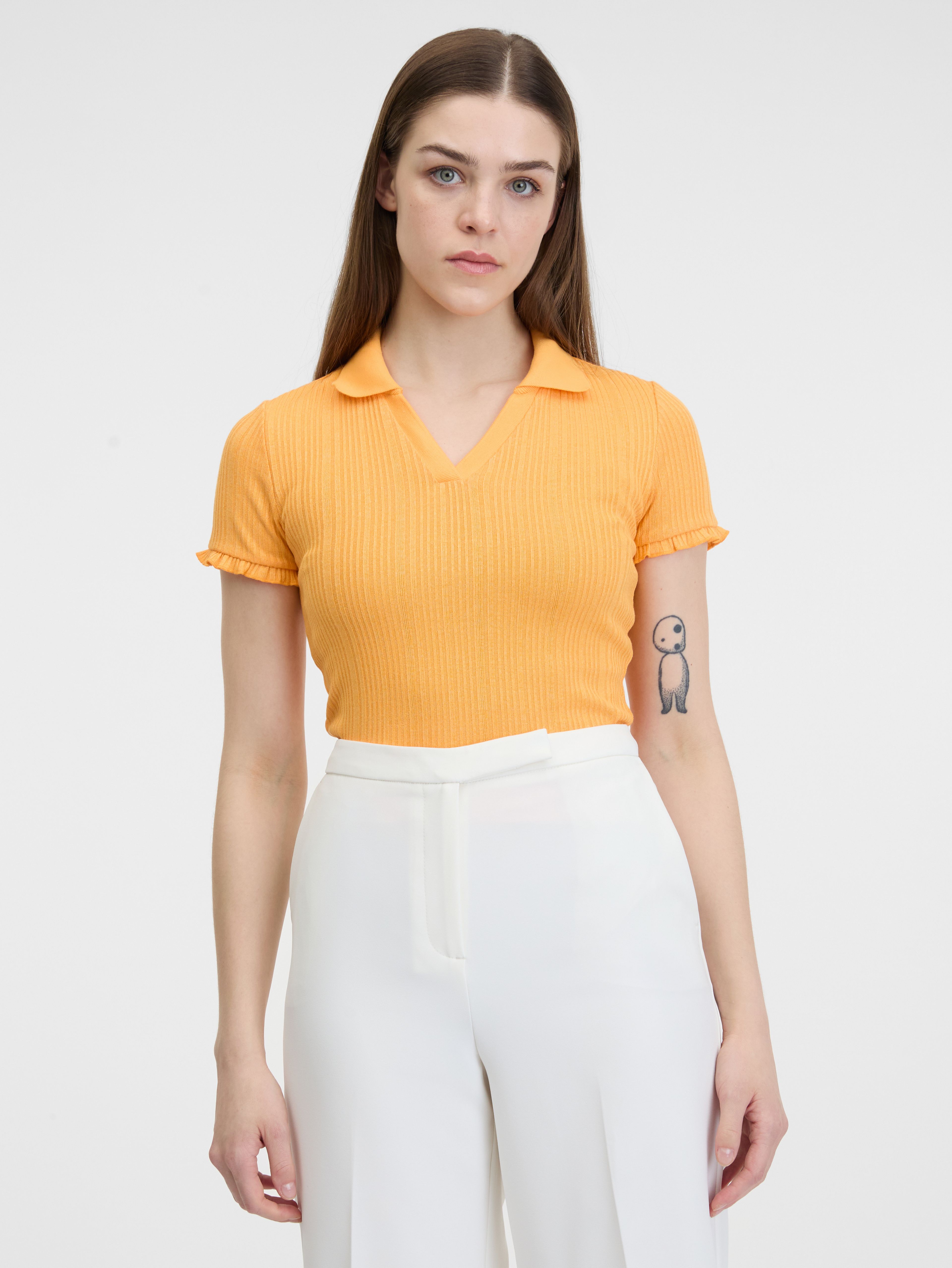 Žluté dámské žebrované polo tričko ORSAY