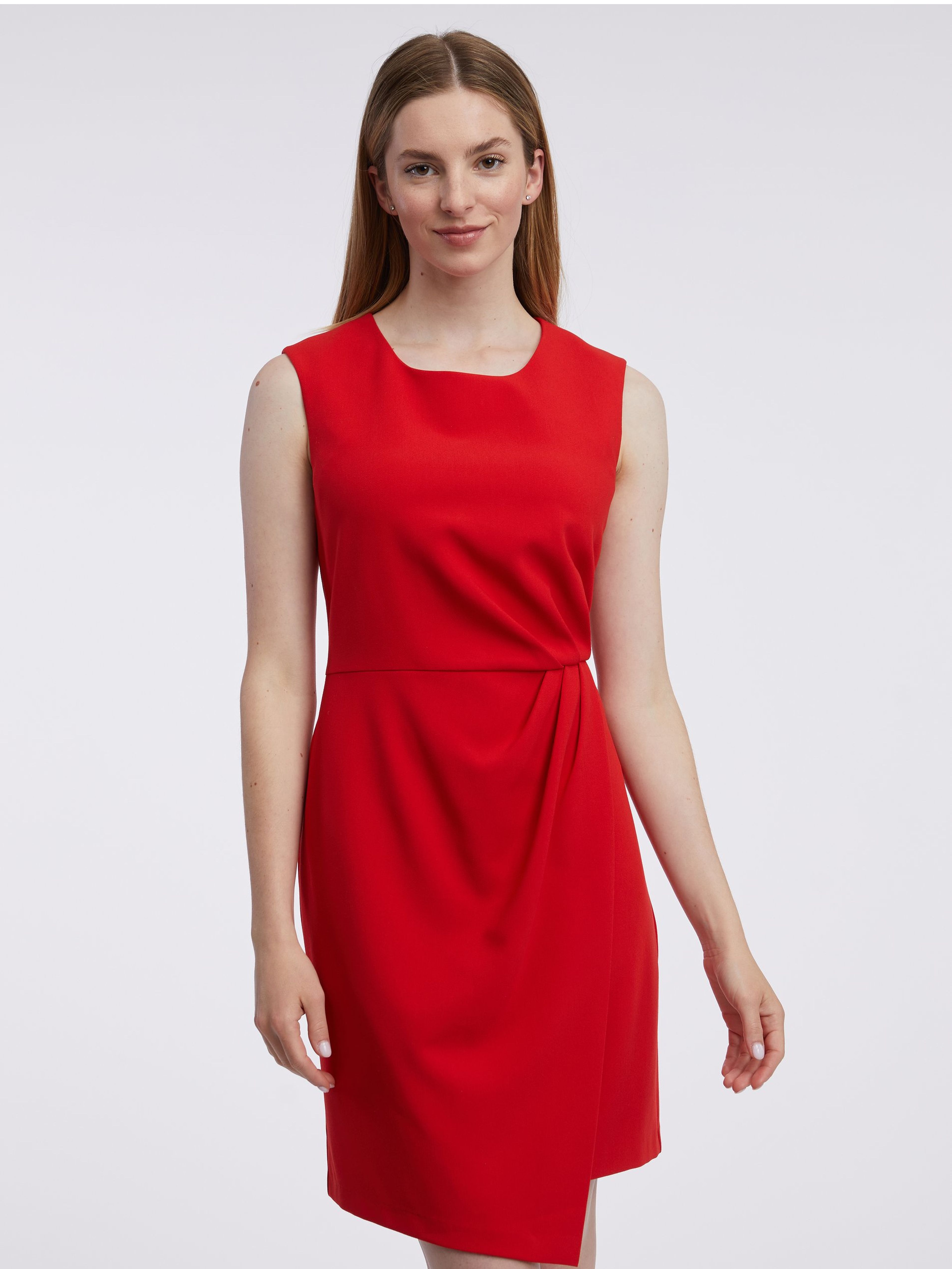 Czerwona damska sukienka z rękawami ORSAY