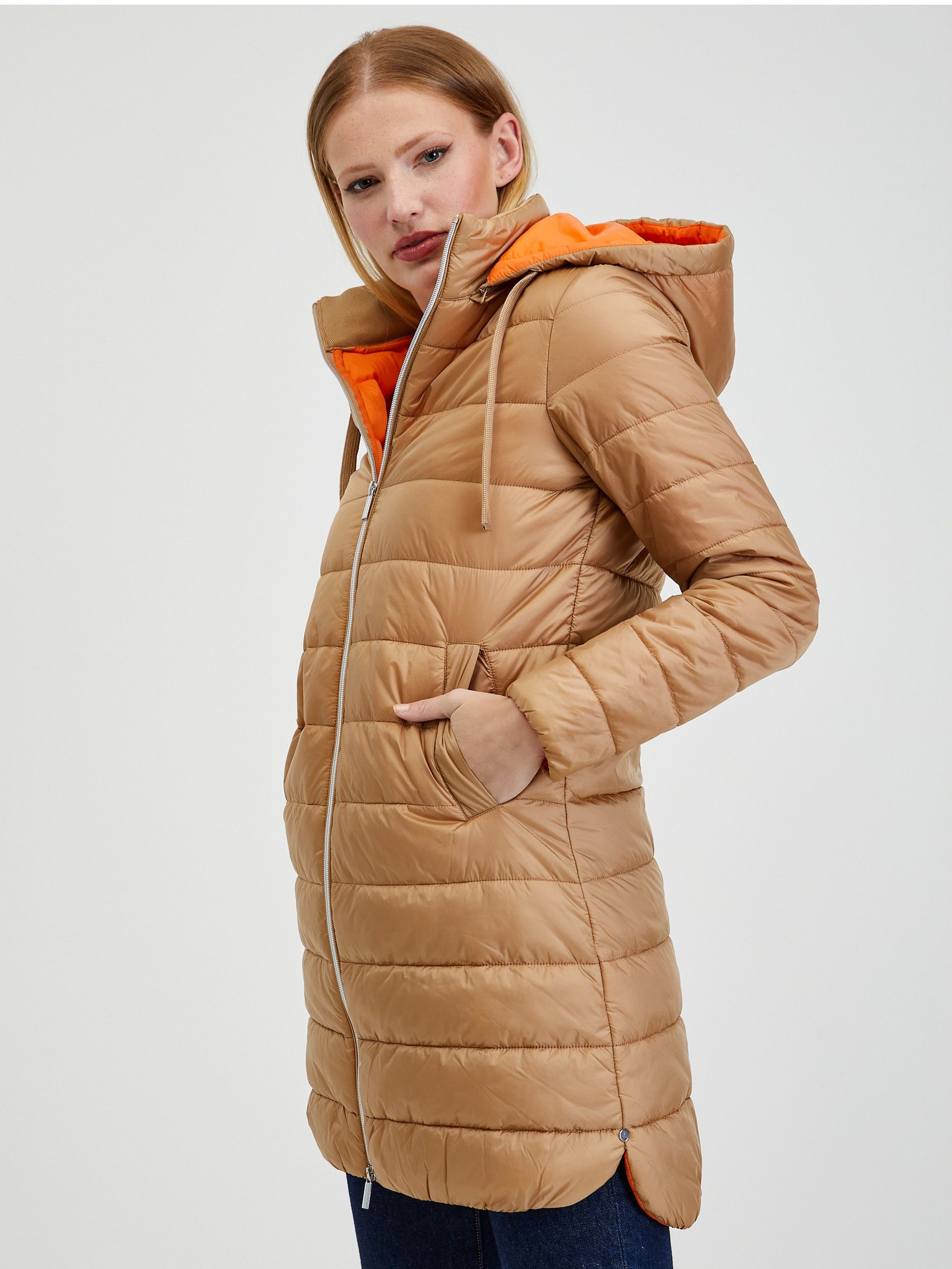 Jasnobrązowa damska kurtka zimowa pikowana ORSAY