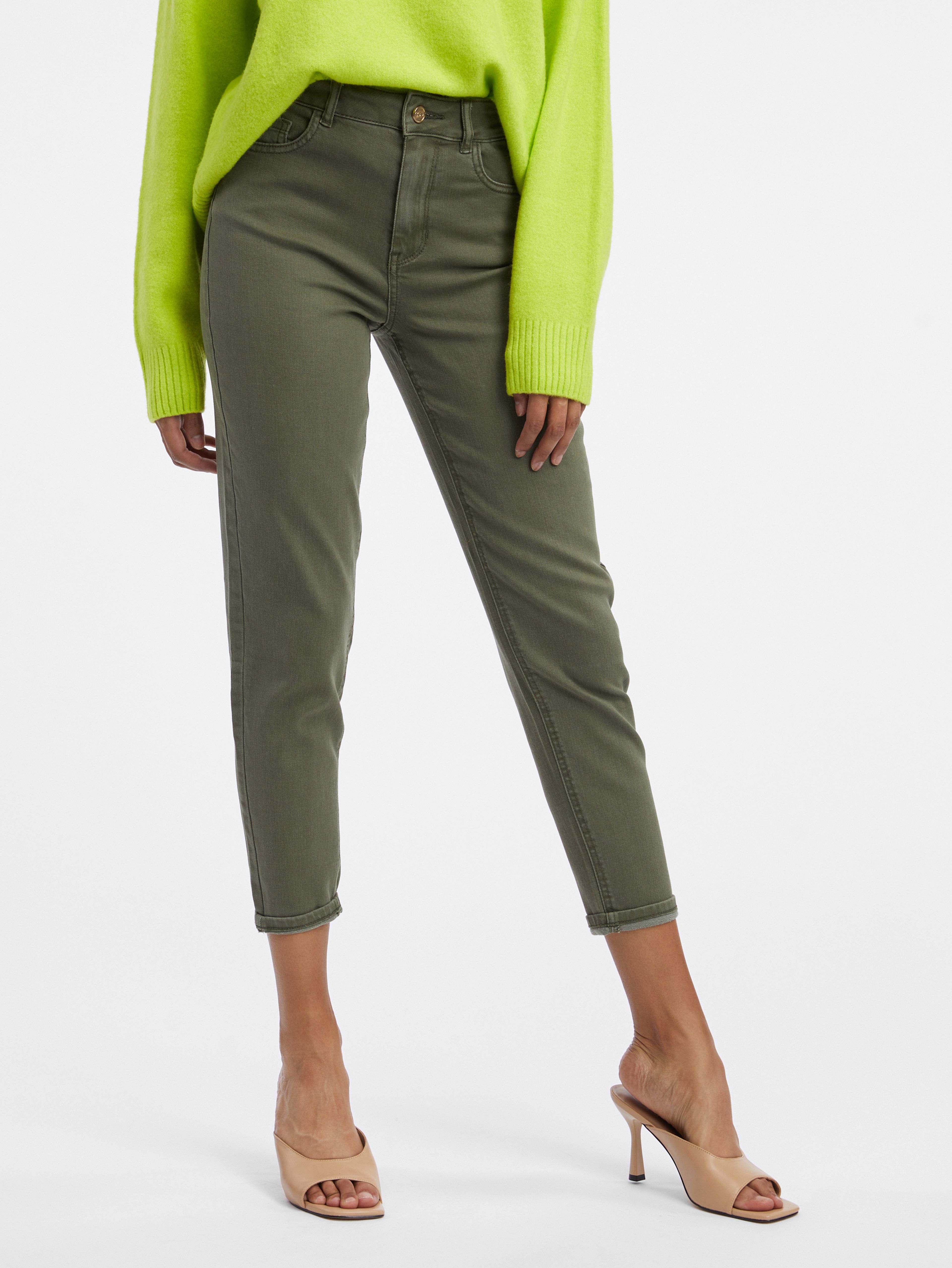 Grüne Damen-Cropped-Jeans mit schmaler Passform ORSAY