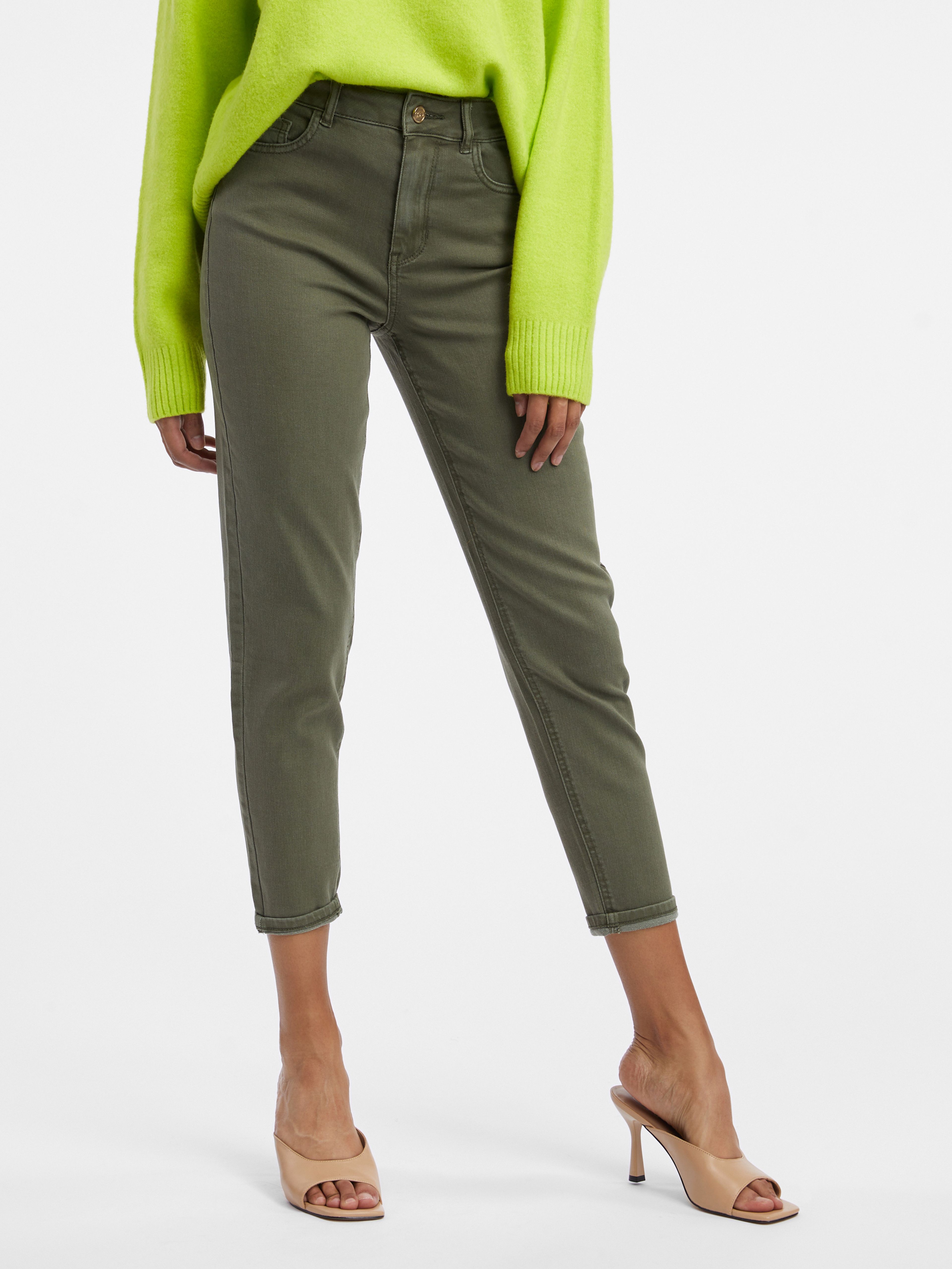 Blugi cropped mom fit de culoare verde pentru femei ORSAY