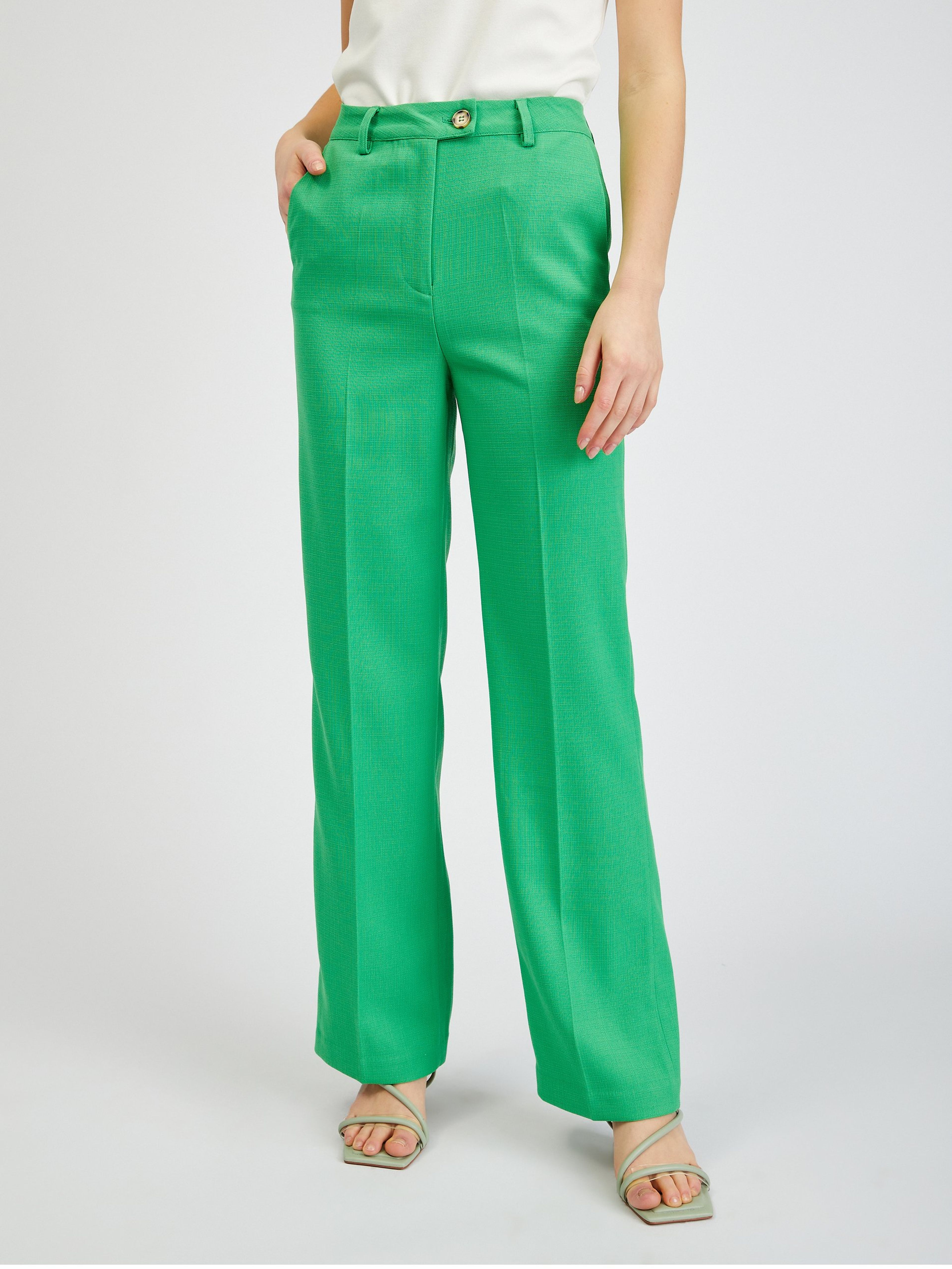 Zielone damskie spodnie z rozszerzanym dołem ORSAY