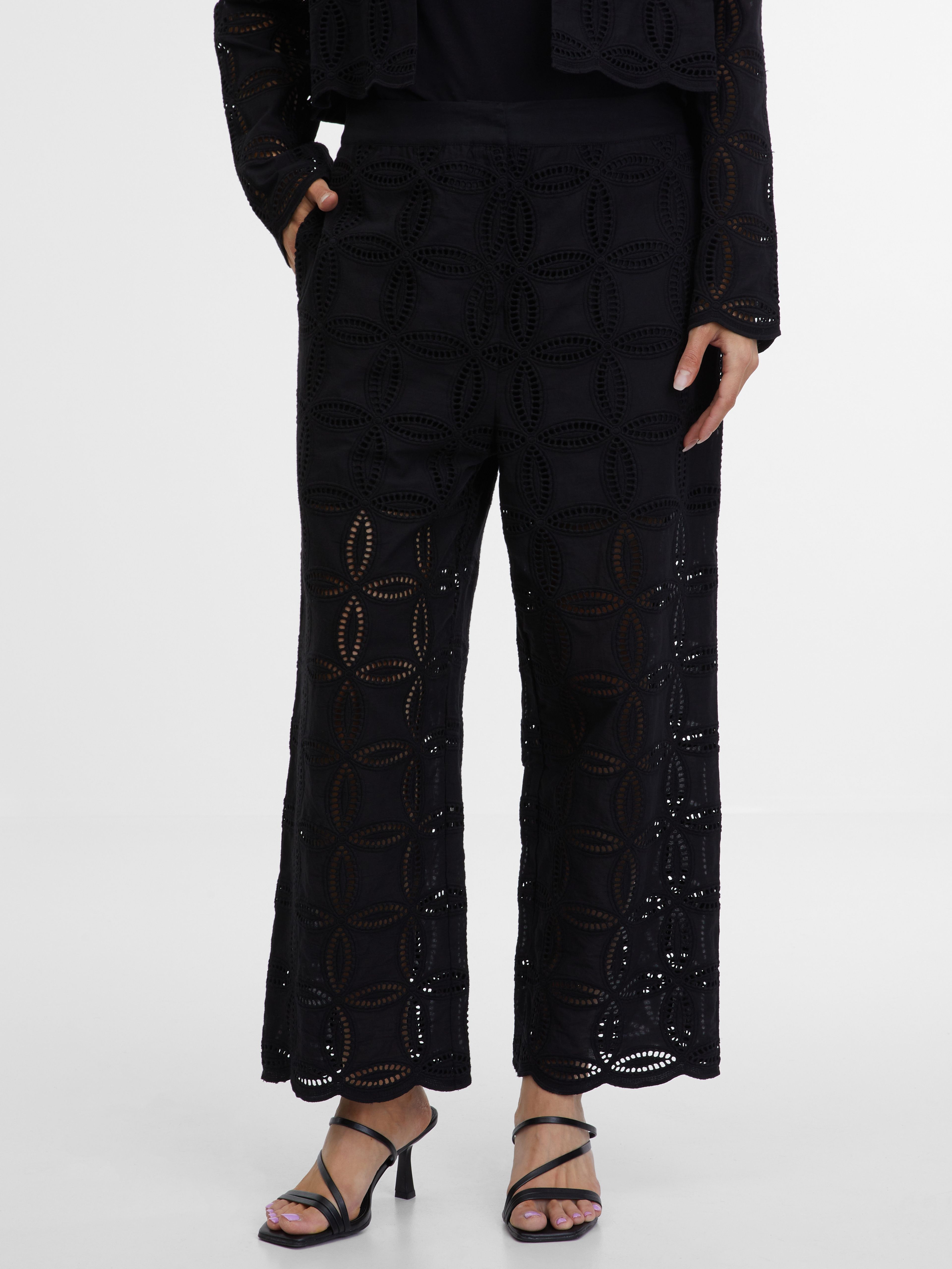 Črne ženske hlače z vzorcem ORSAY