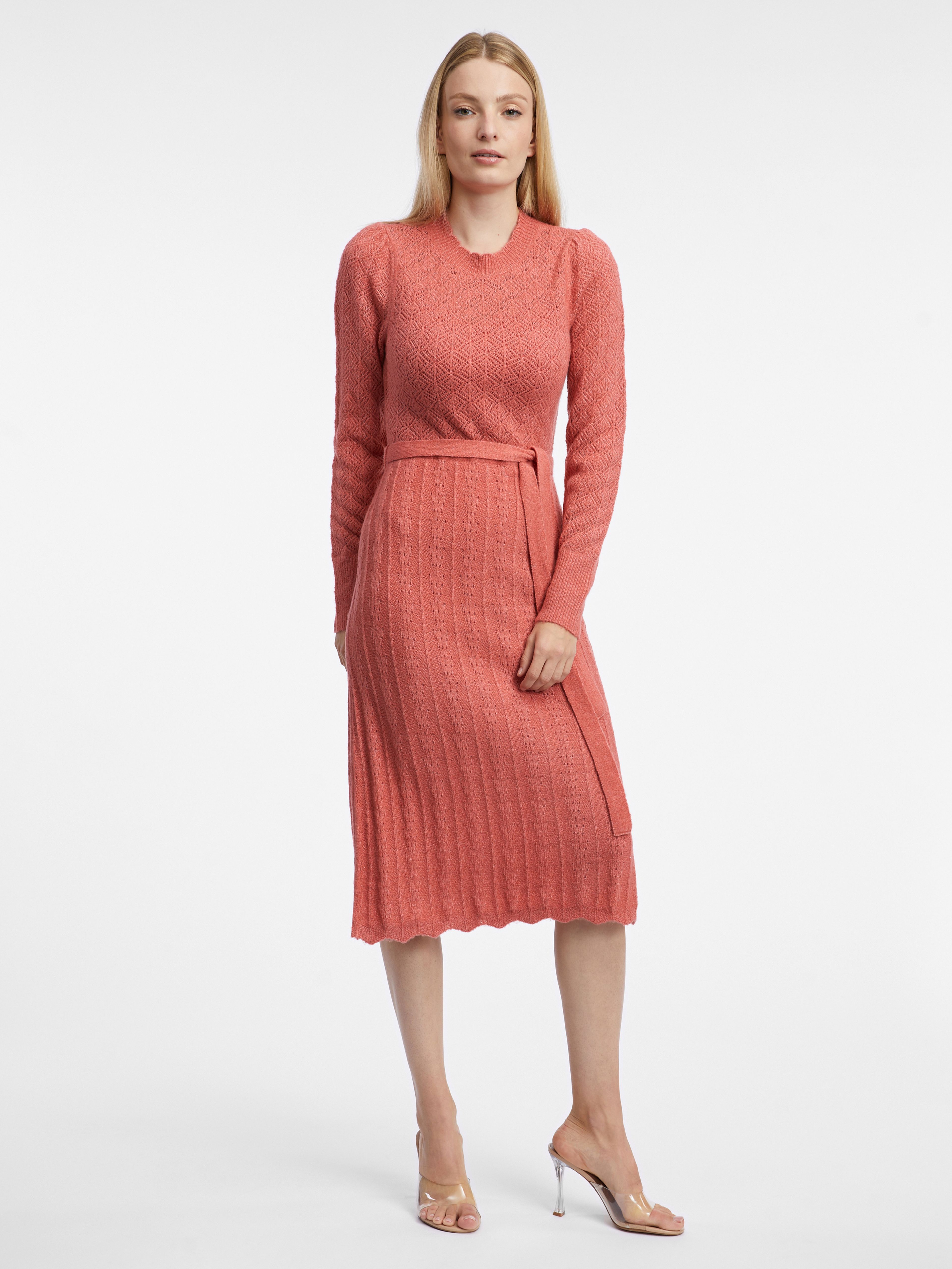 Ziegelfarbenes Damen-Pulloverkleid mit Wollmischung ORSAY