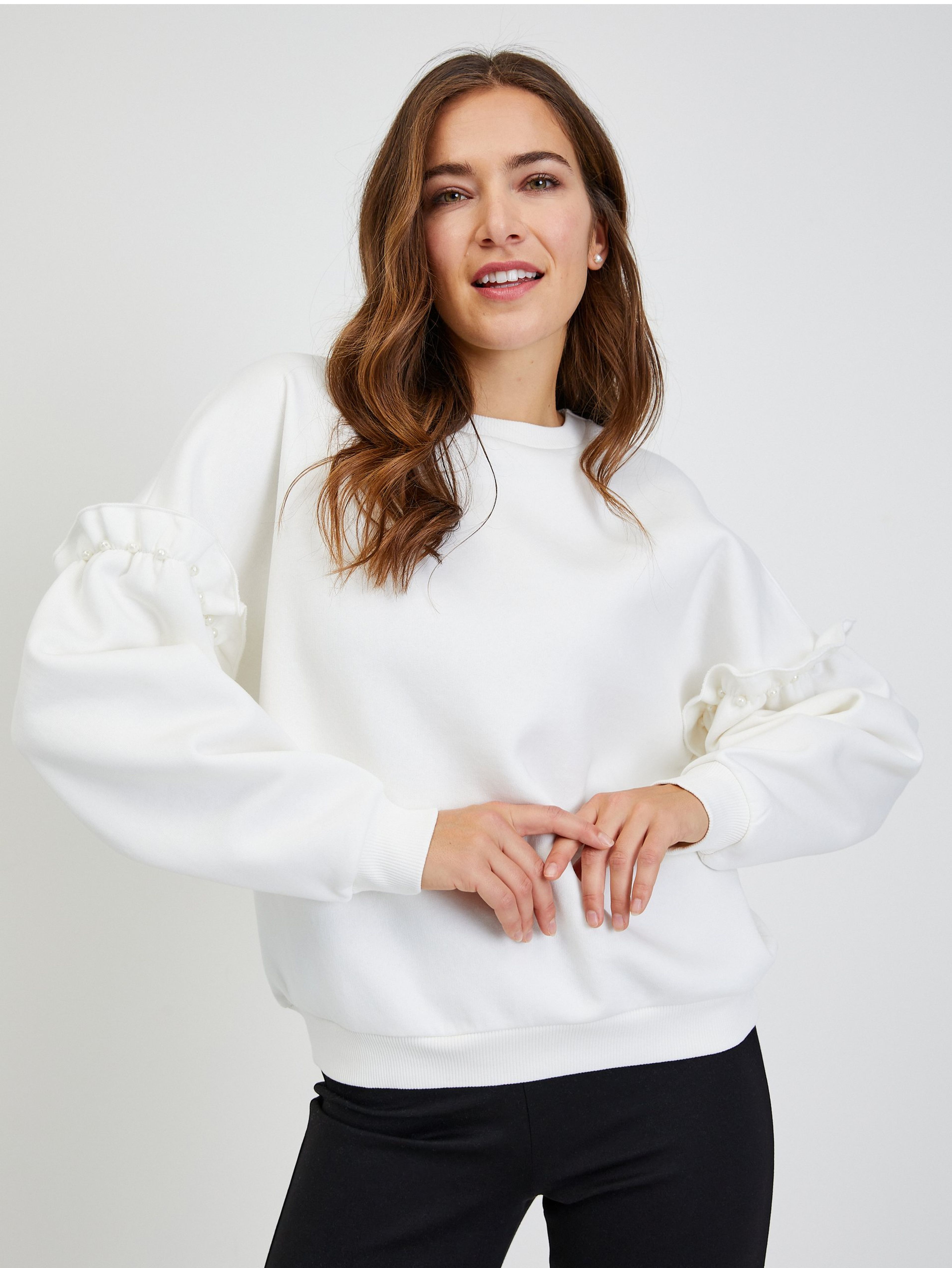 Weißes Damen Sweatshirt Oversize mit Ballonärmeln ORSAY