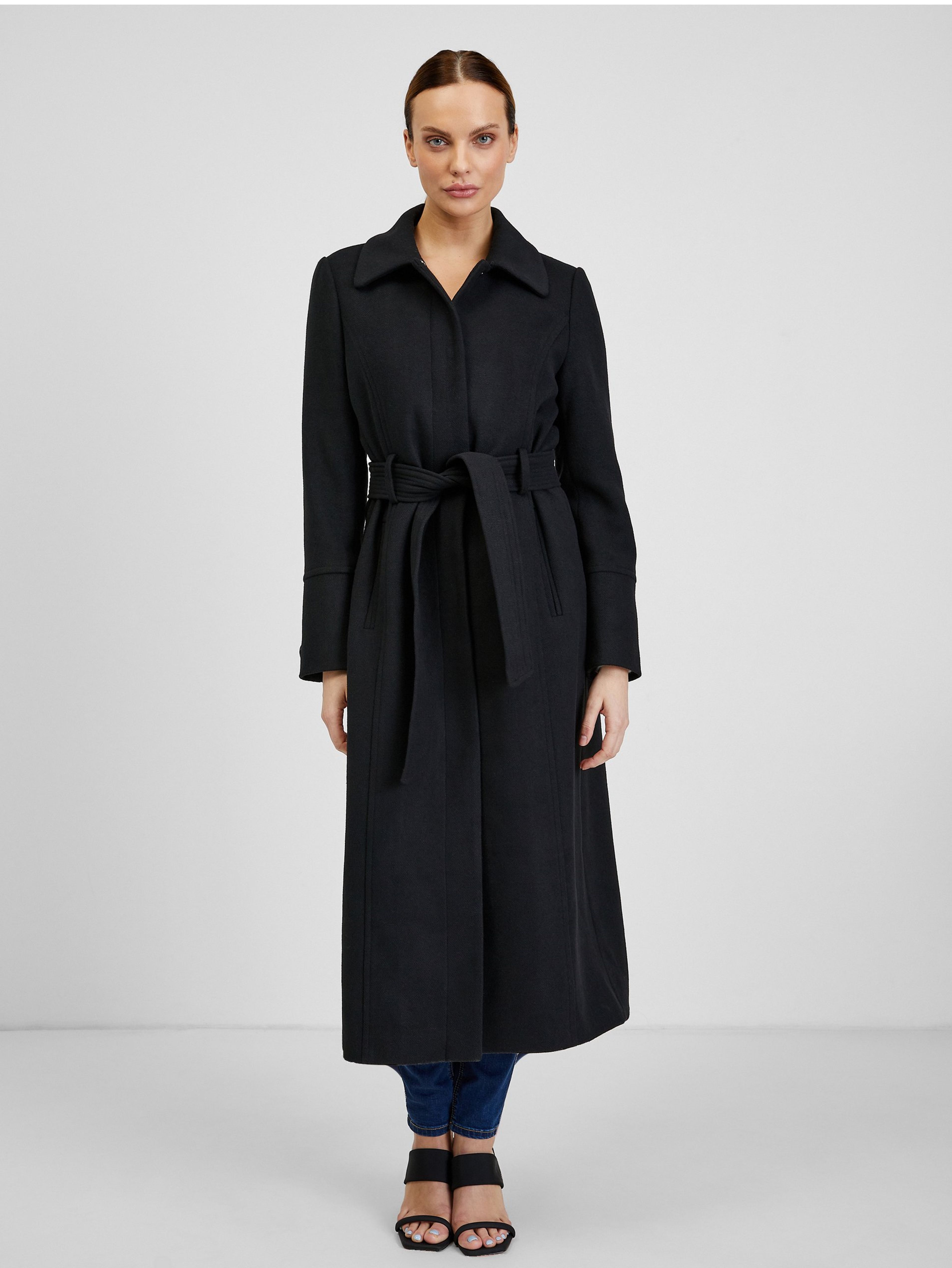 Čierny dámsky zimný kabát s vlnou ORSAY