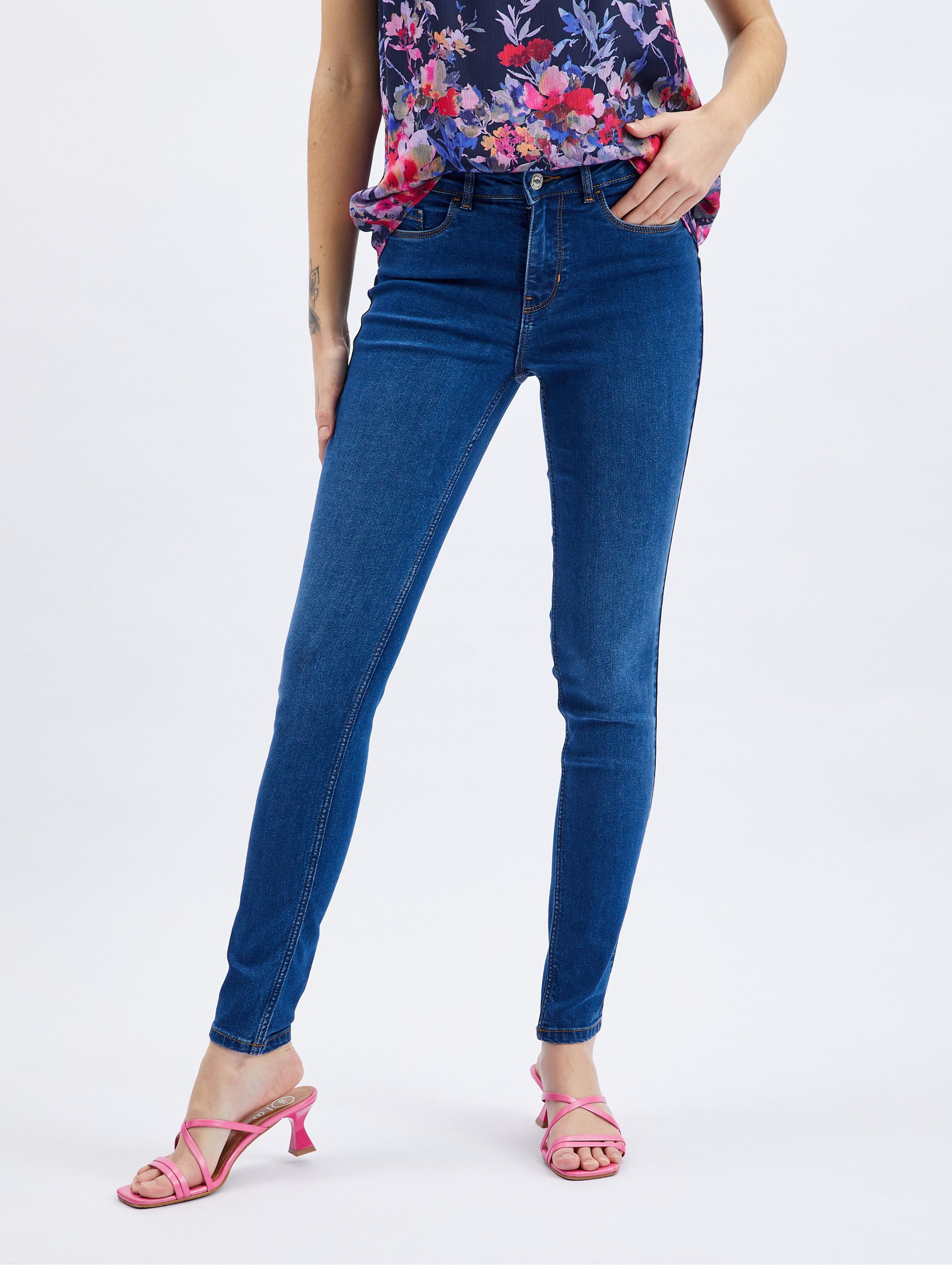 Niebieskie damskie skinny fit jeansy ORSAY