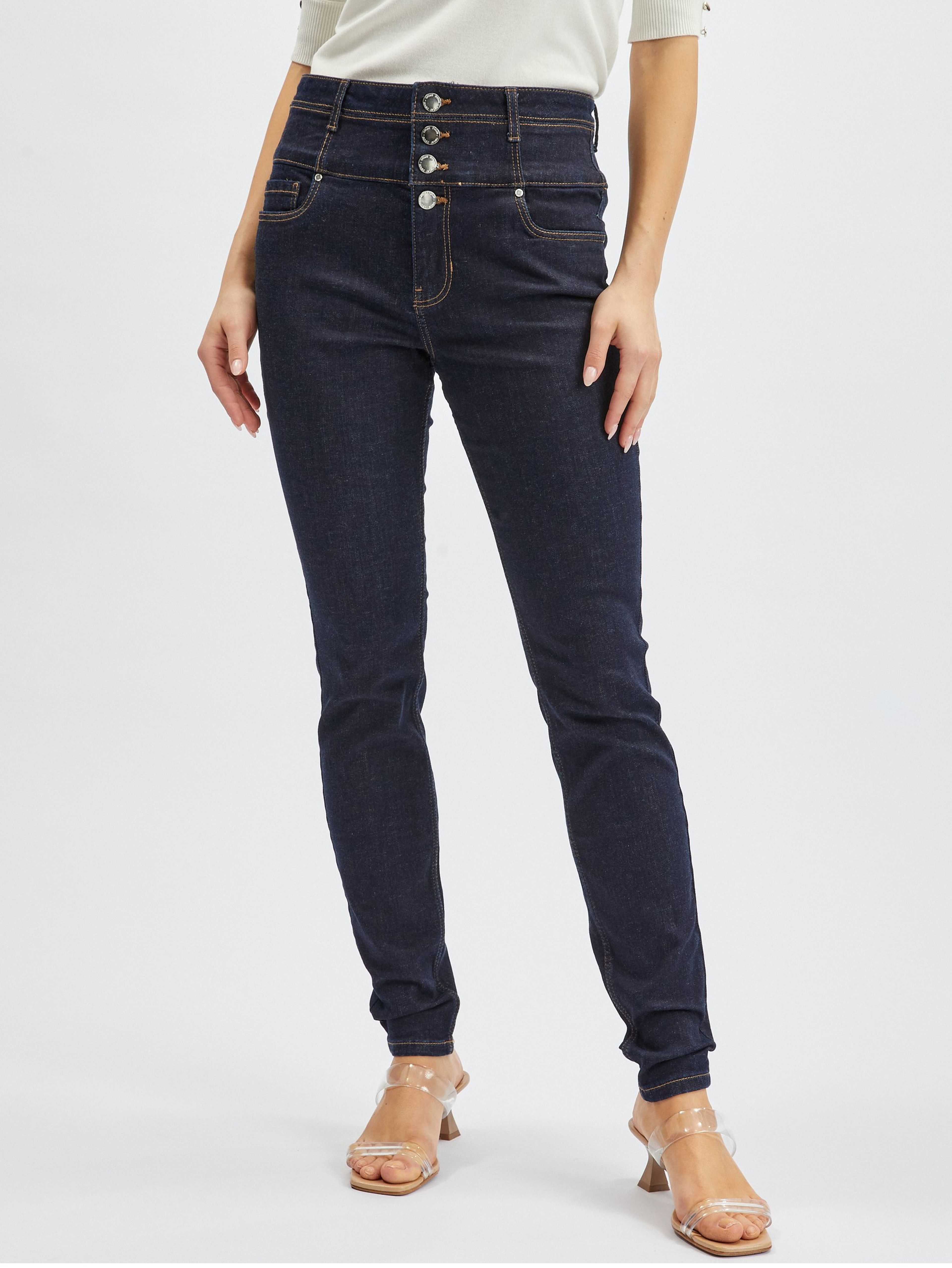Granatowe damskie skinny fit jeansy ORSAY