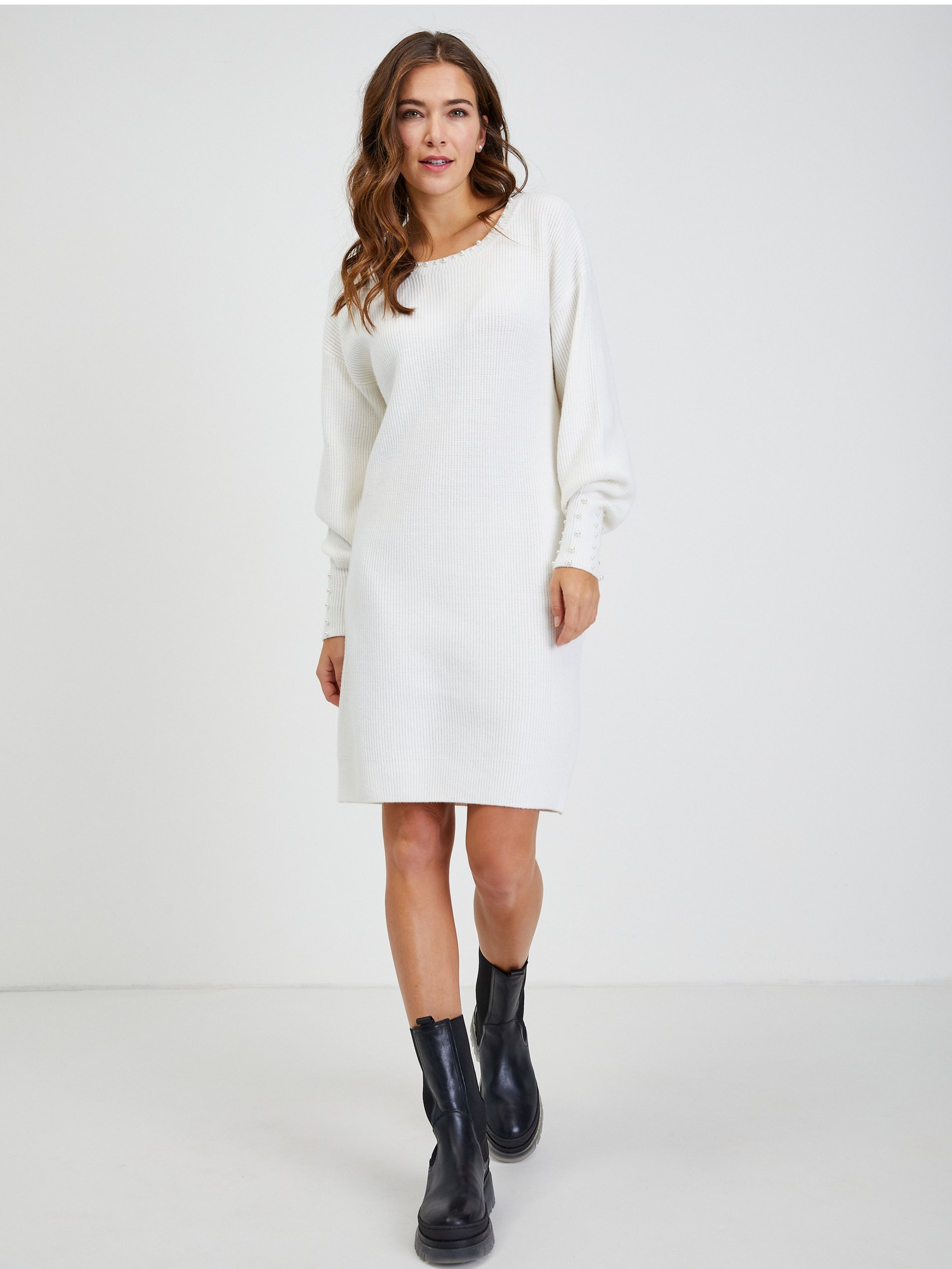 ORSAY fehér bordázott női pulóverruha
