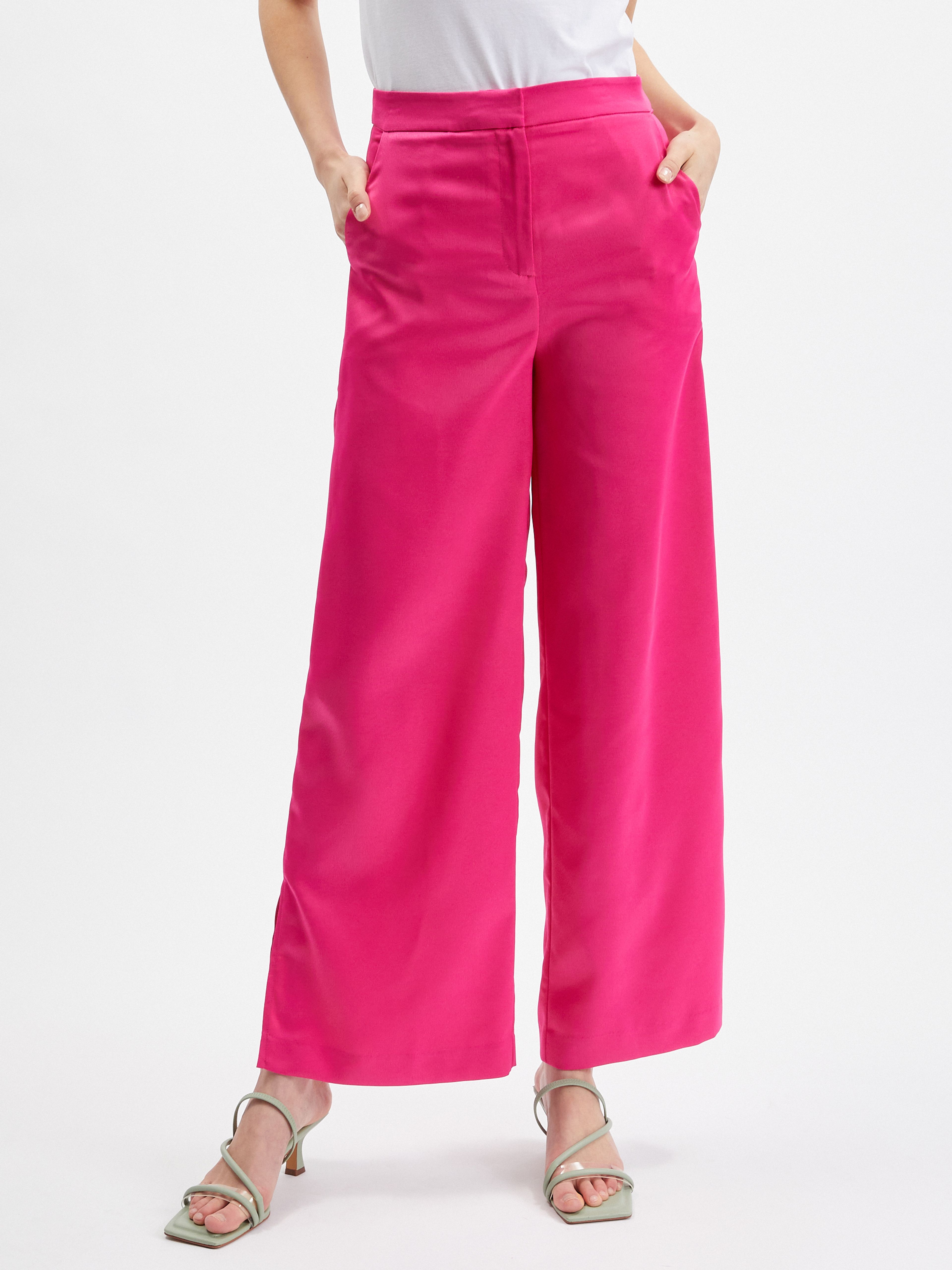 Růžové dámské široké zkrácené kalhoty ORSAY