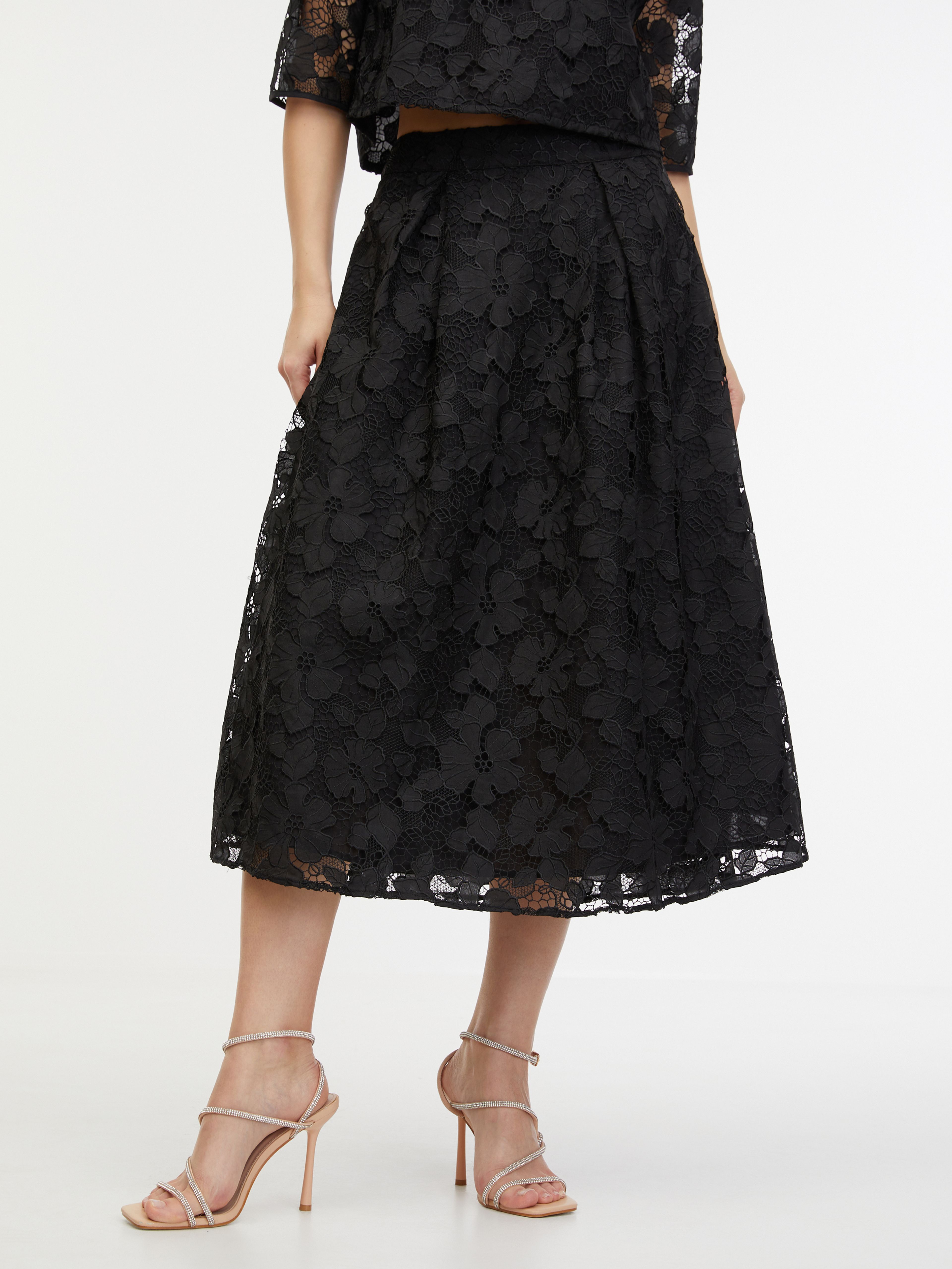 Čierna dámska krajková midi sukňa ORSAY