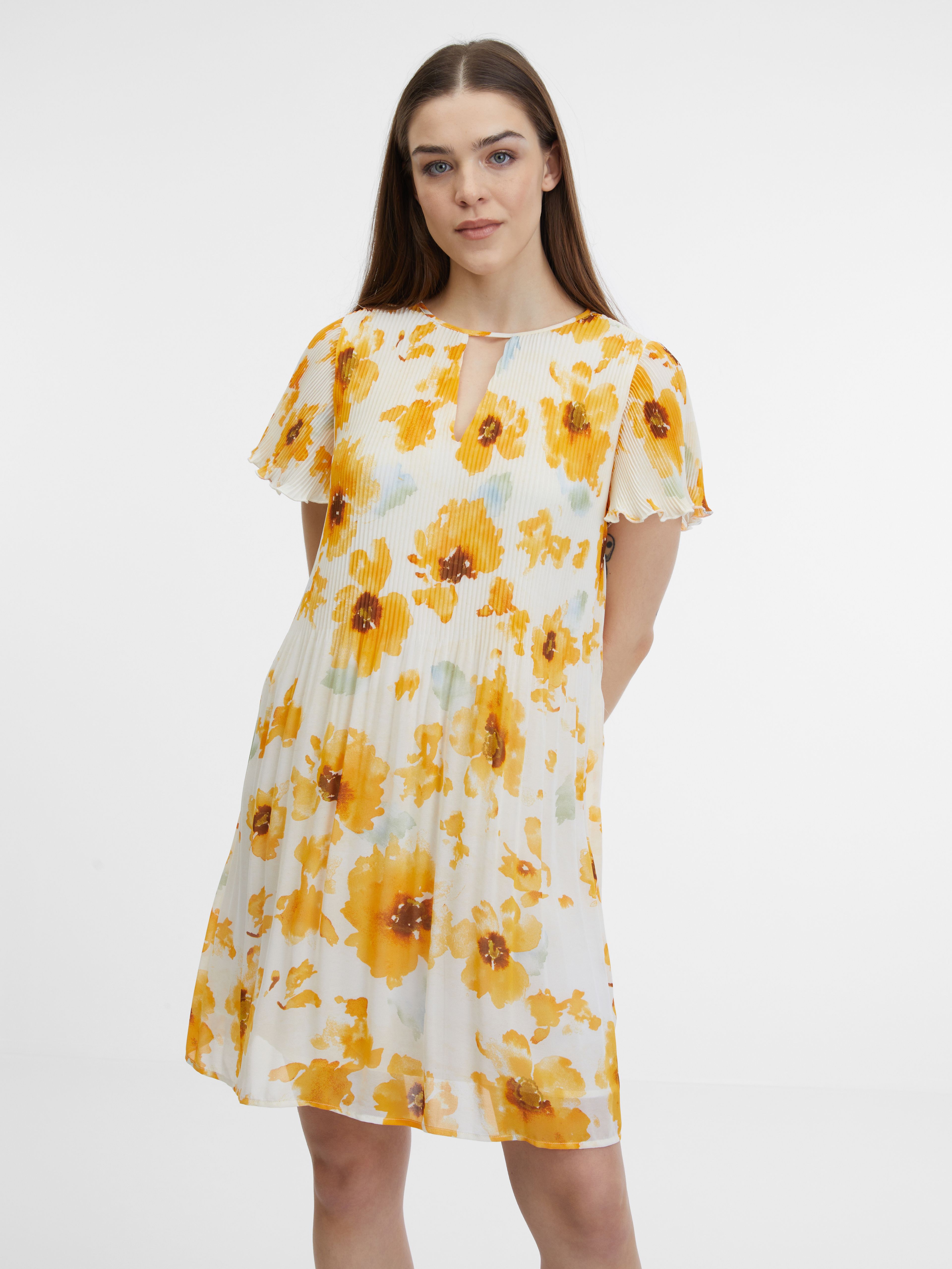 Żółto-beżowa damska sukienka w kwiaty ORSAY