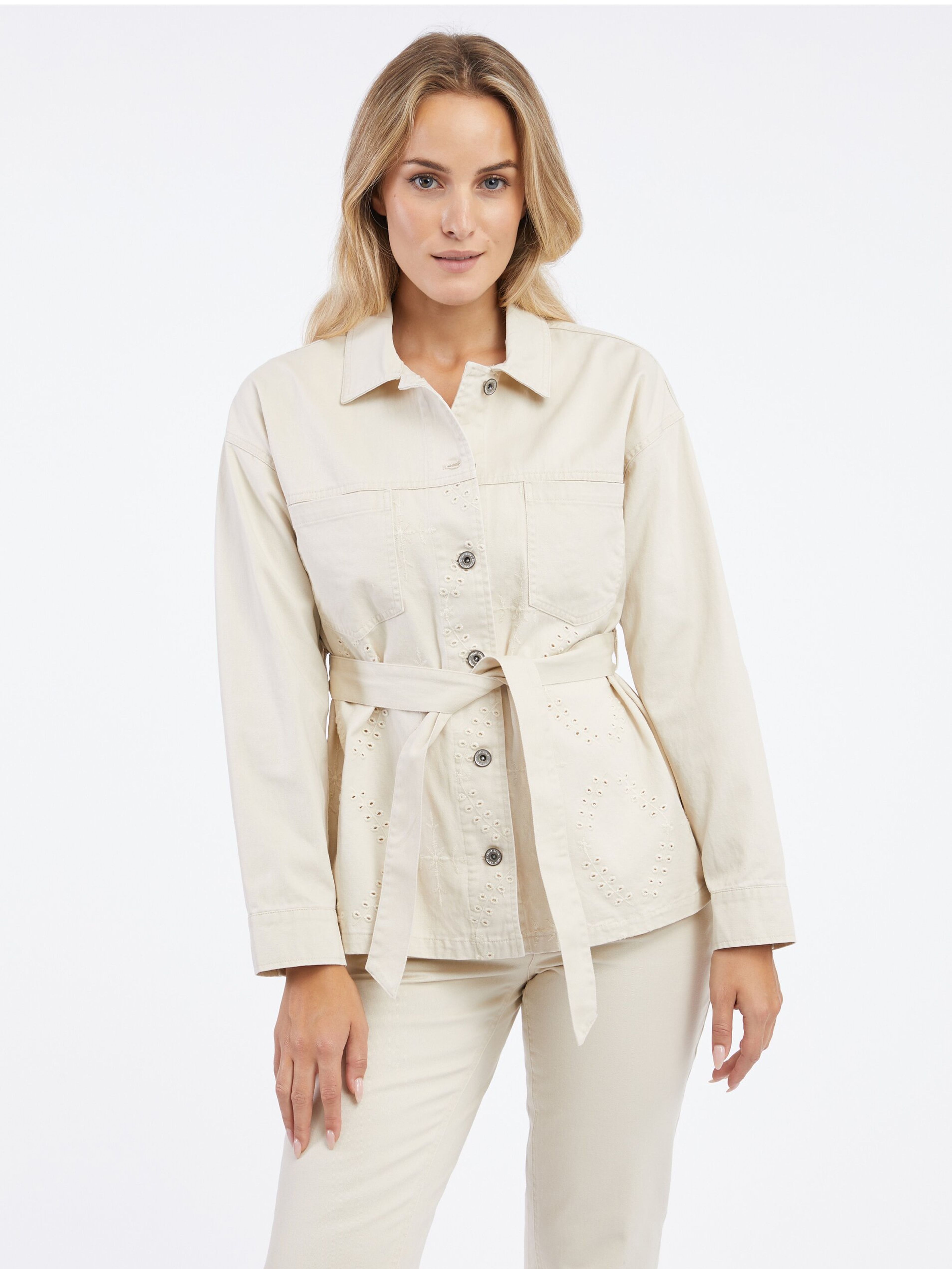 Béžová dámska vzorovaná džínsová bunda ORSAY