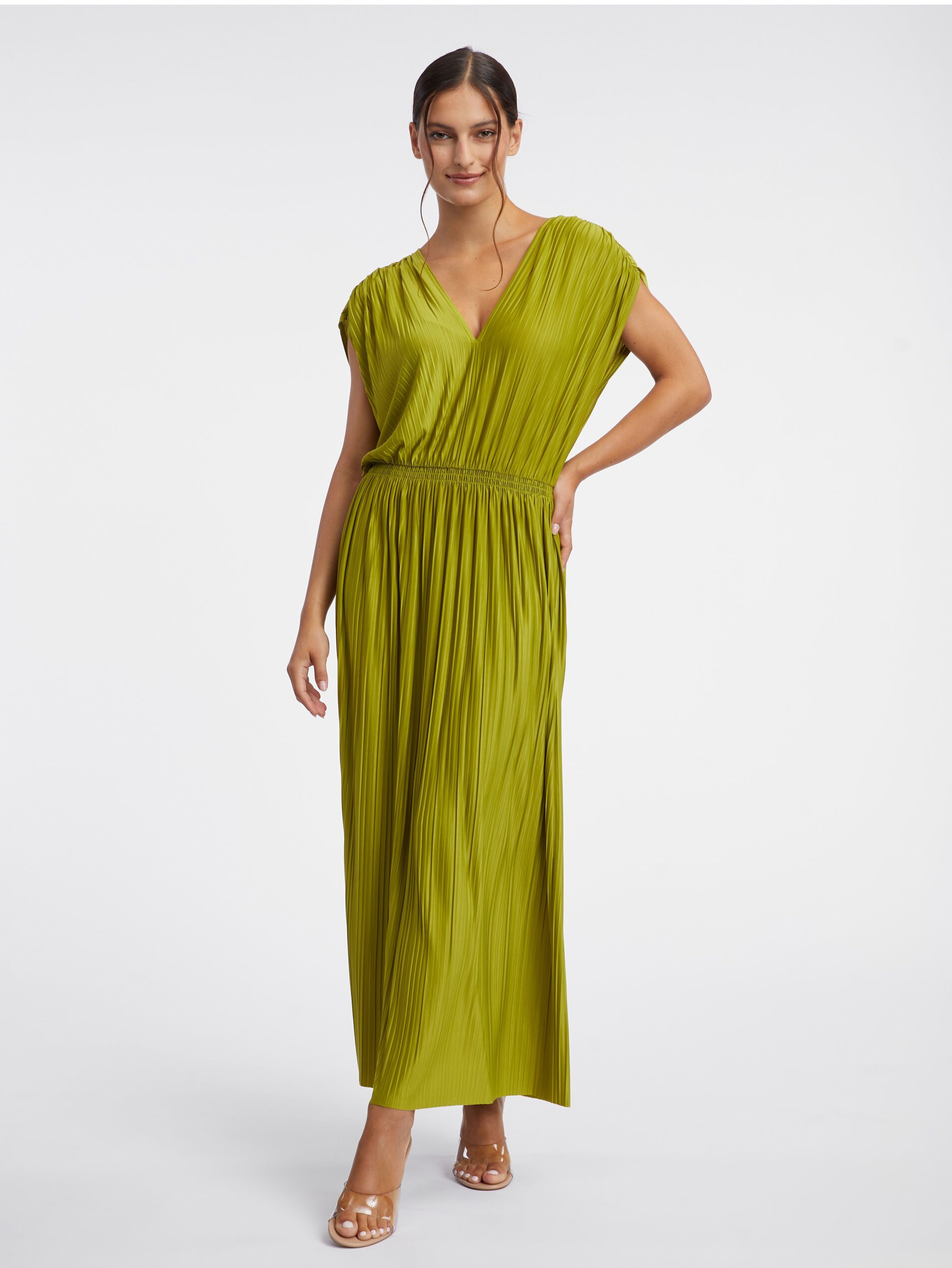 Zielona damska plisowana sukienka maxi ORSAY