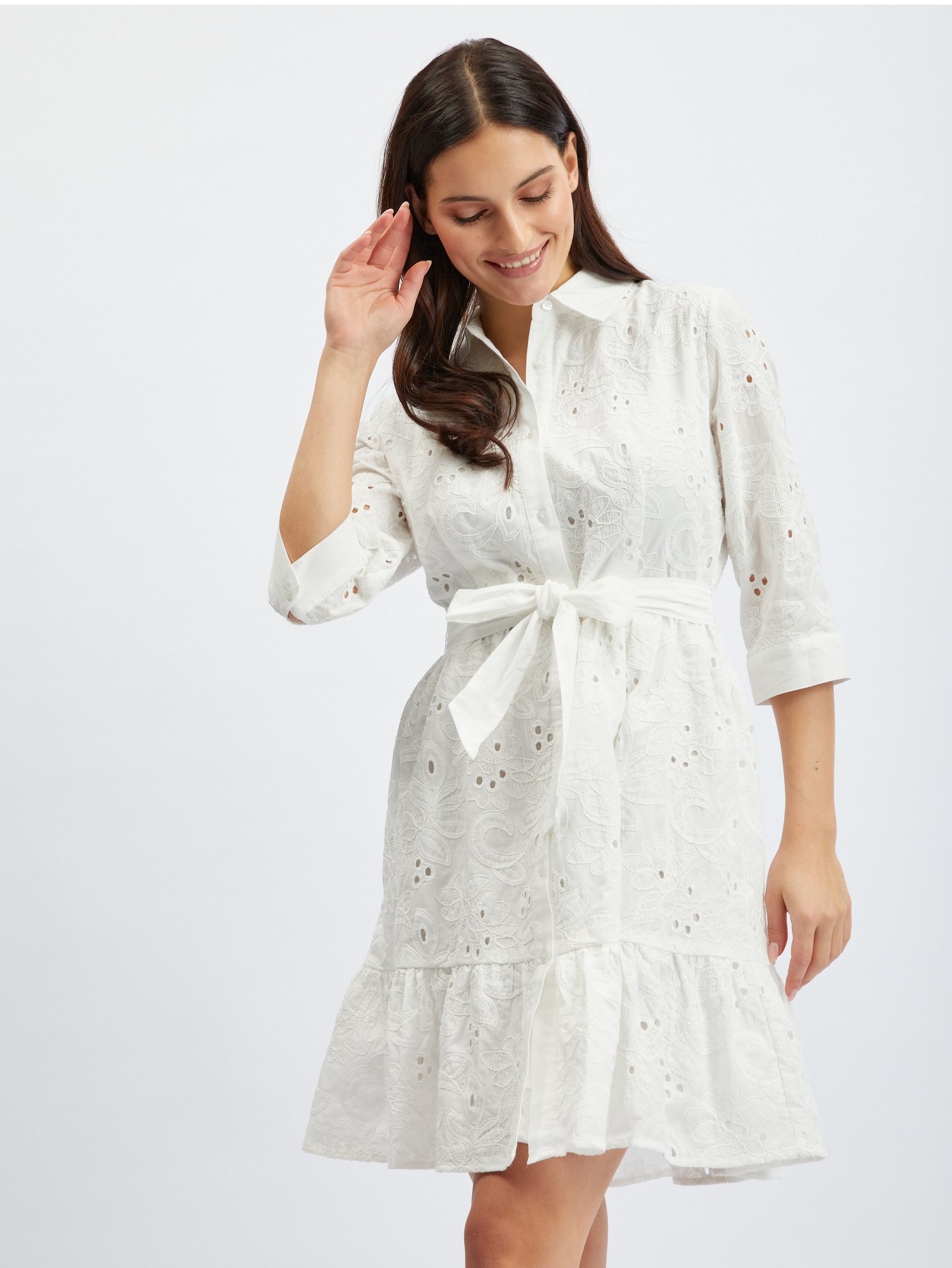 Bílé dámské vzorované košilové šaty ORSAY