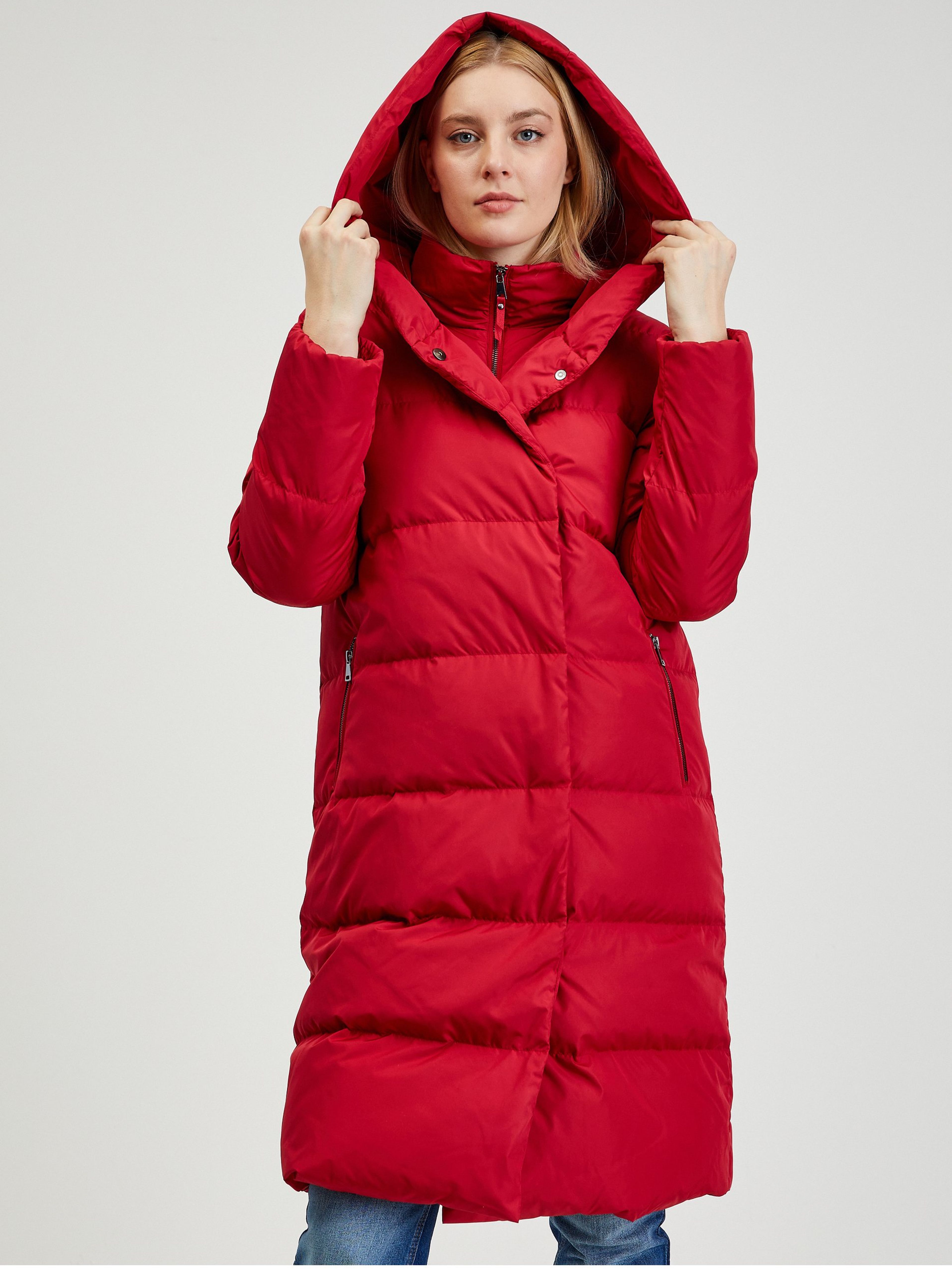 Červený dámský péřový kabát ORSAY