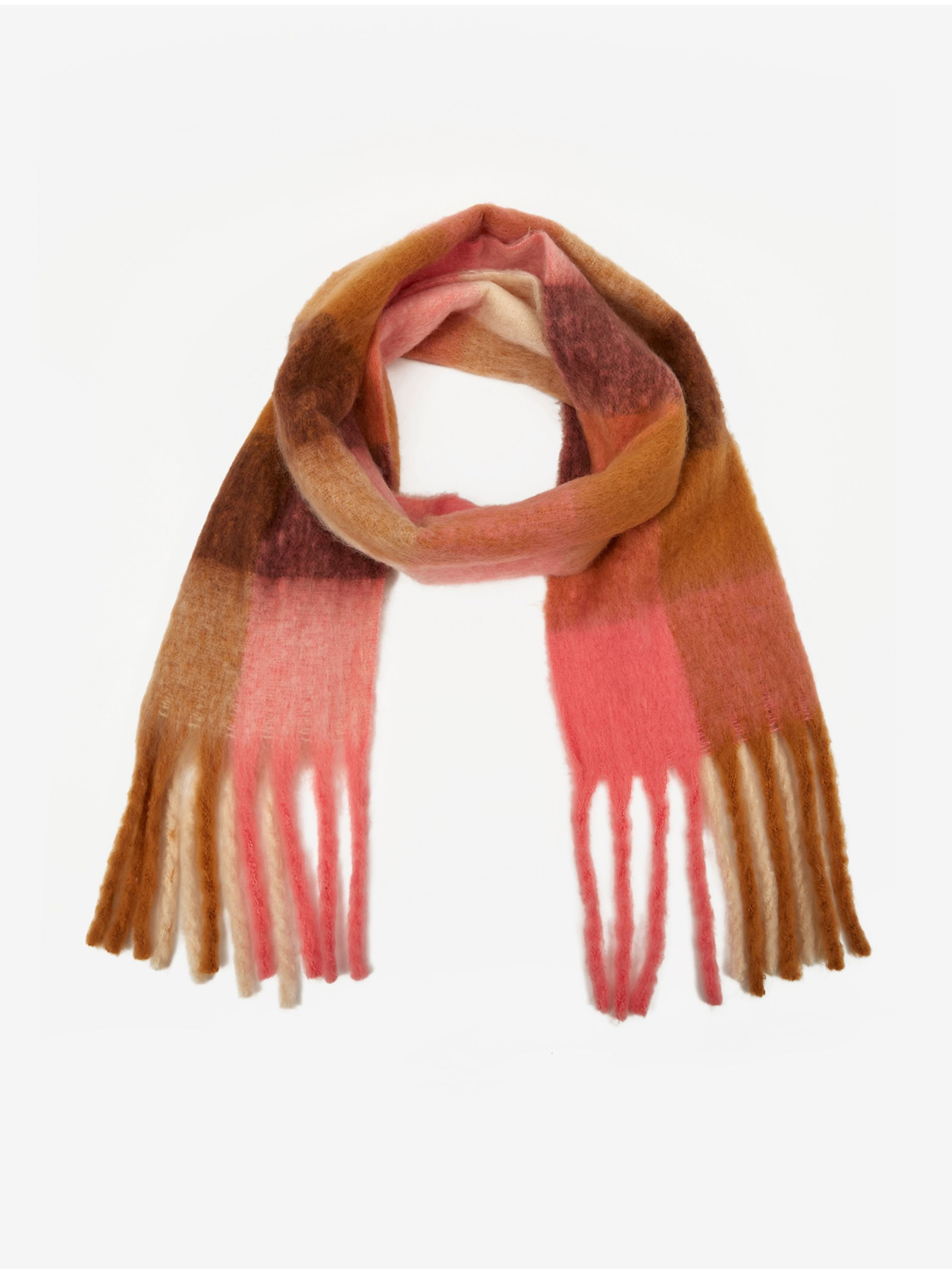 Różowo-brązowy szalik damski w kratę ORSAY