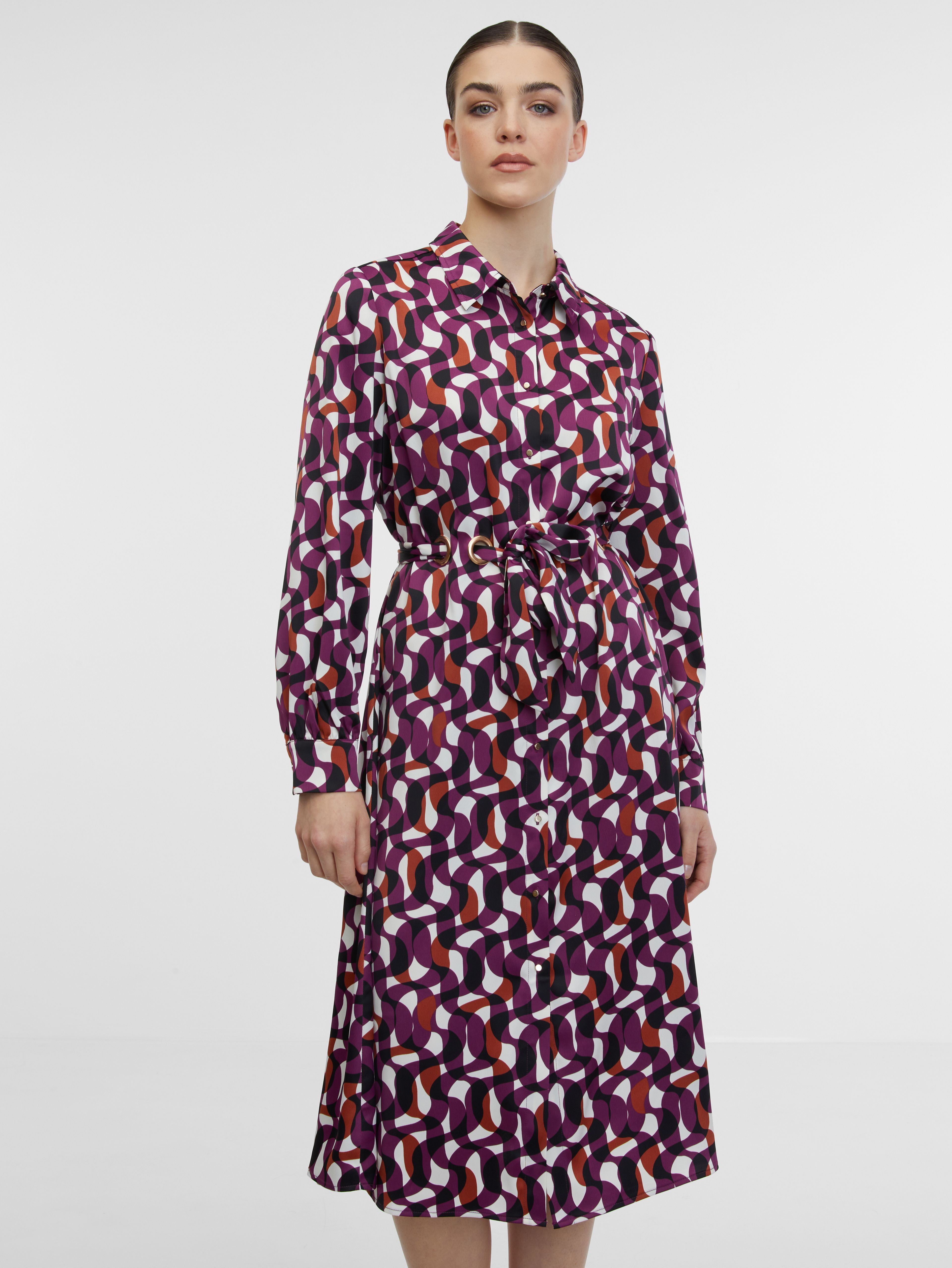 Fioletowa damska wzorzysta sukienka koszulowa ORSAY
