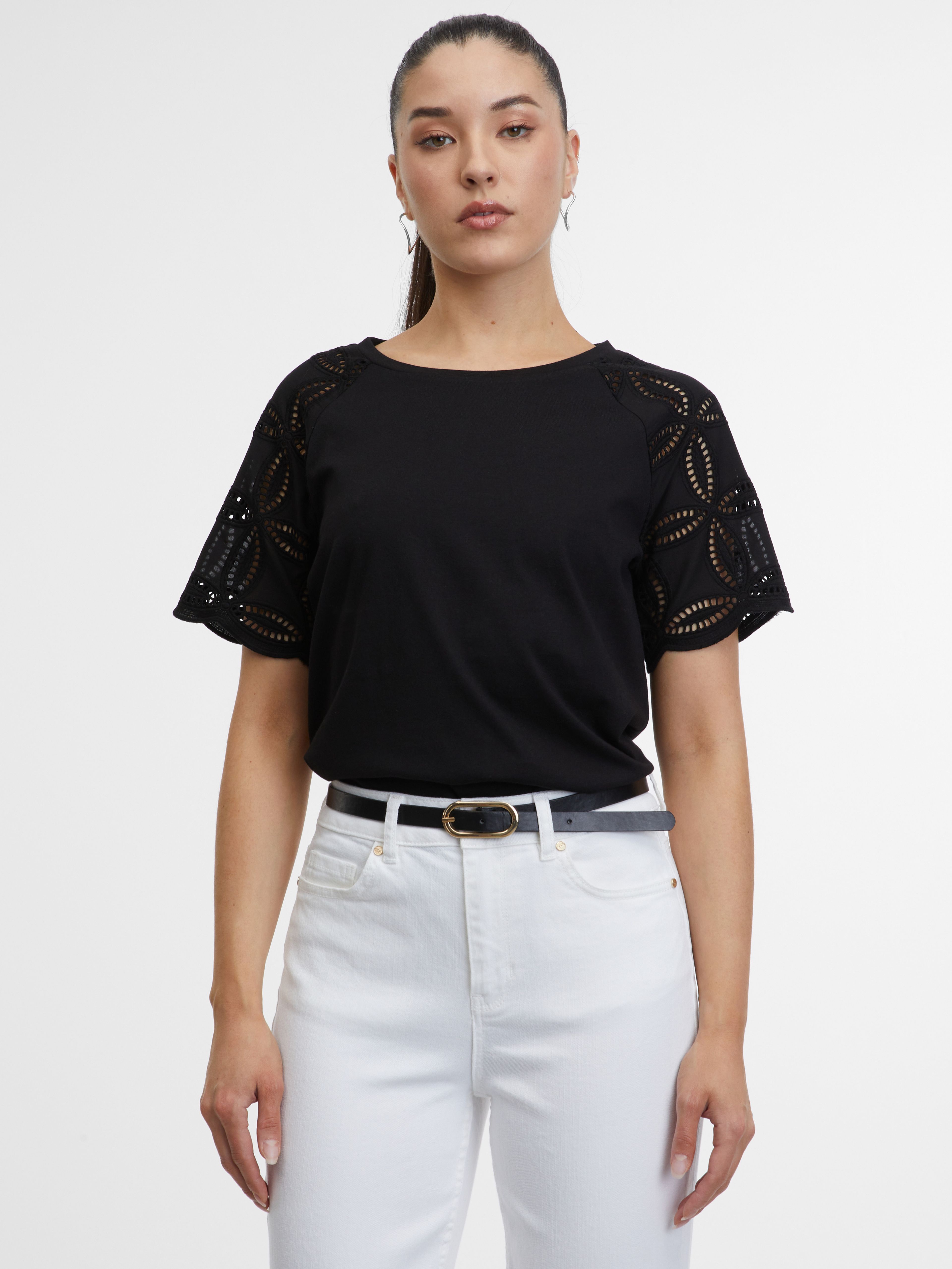 Črna ženska majica s kratkimi rokavi ORSAY